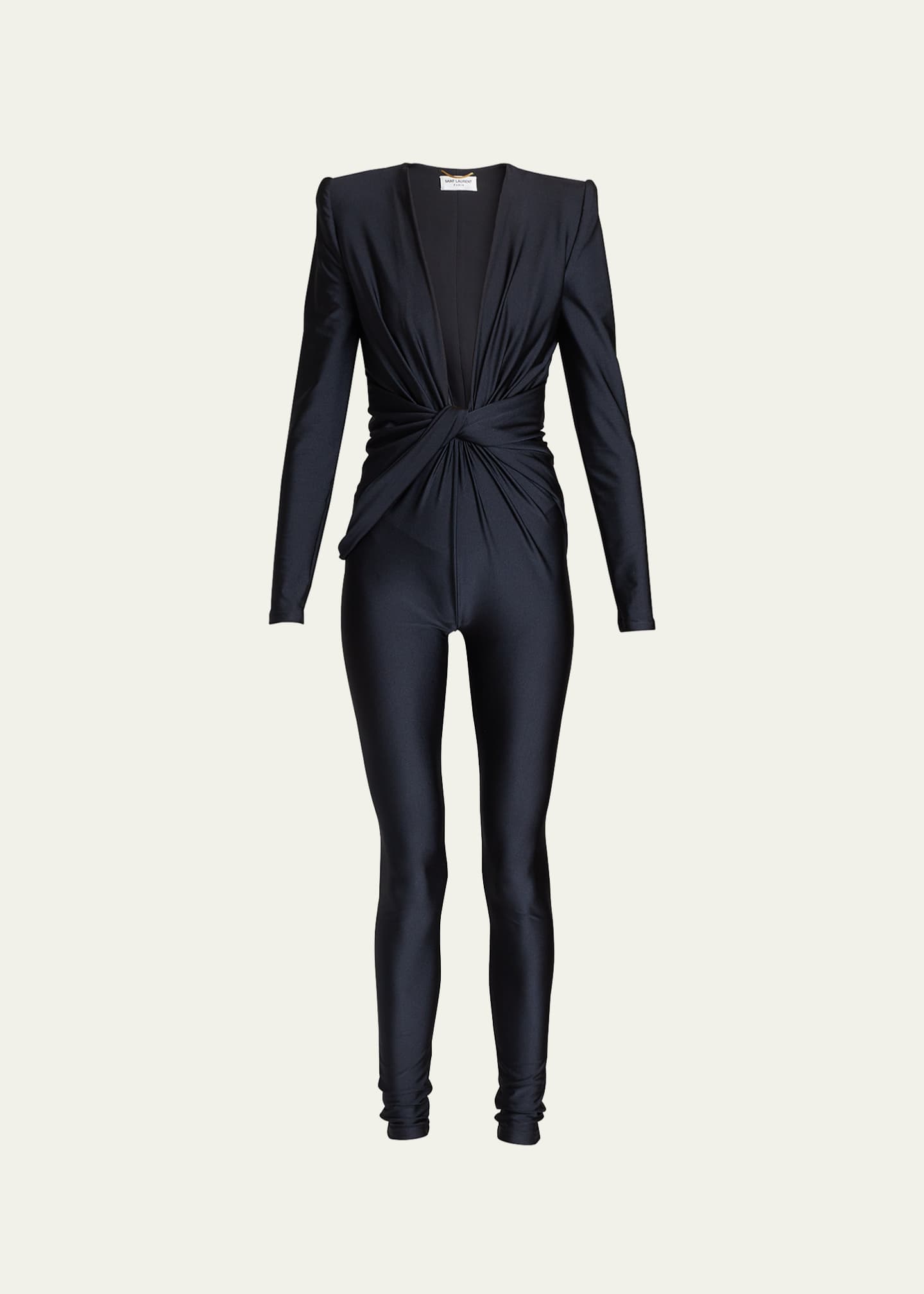Saint Laurent Plunging Twist-Front Jersey Jumpsuit - Bergdorf Goodman