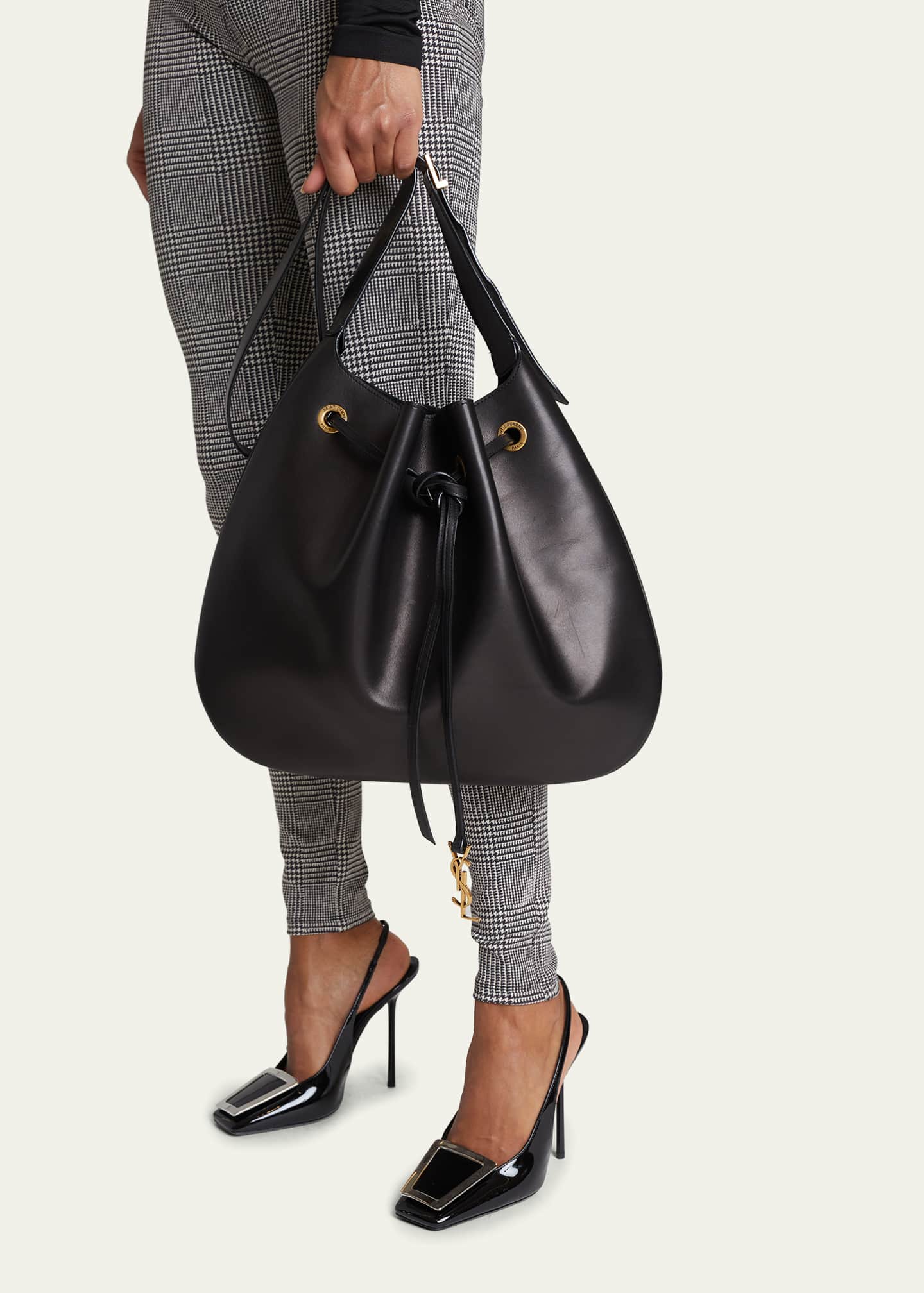 Saint Laurent Large YSL Drawstring Leather Hobo Bag Bergdorf Goodman