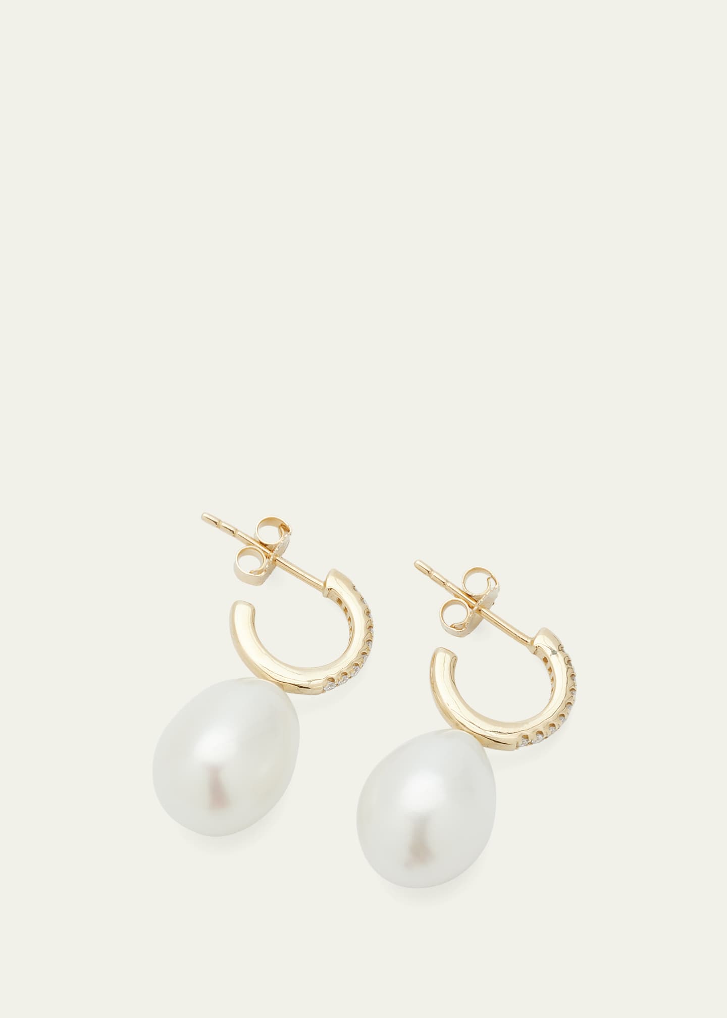 Mizuki Small Pave Diamond Hoop Earrings with Large Freshwater Pearl Drops