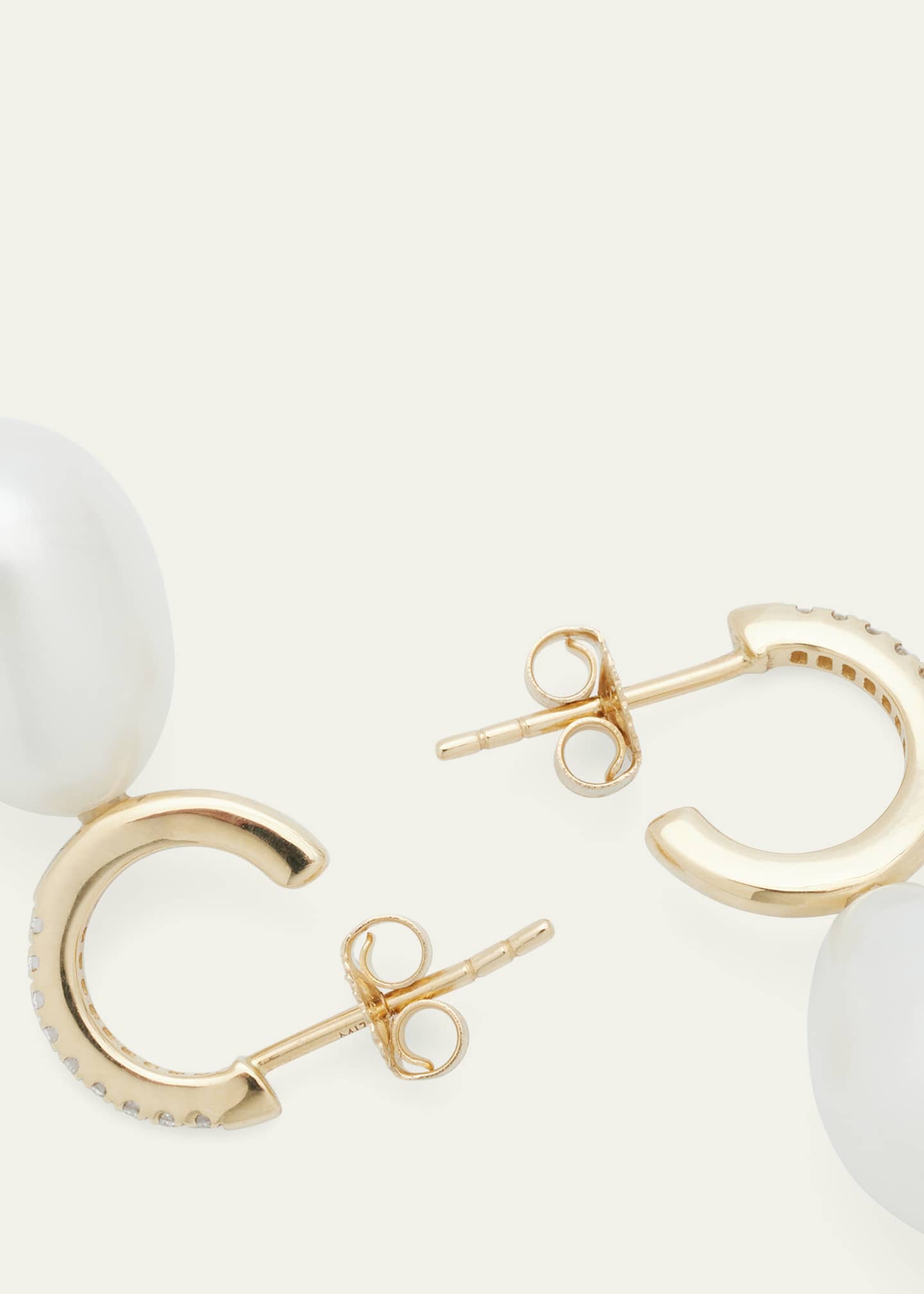 Mizuki Small Pave Diamond Hoop Earrings with Large Freshwater Pearl Drops