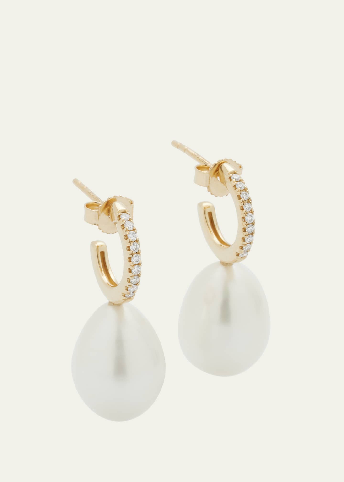 Mizuki Small Pave Diamond Hoop Earrings with Large Freshwater Pearl ...