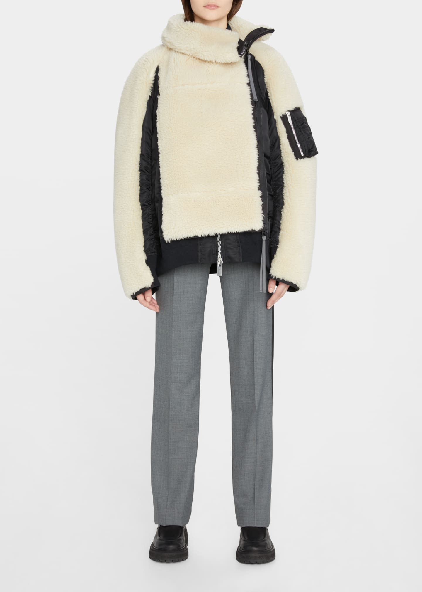 SACAI MixedMedia Faux Shearling ZipFront Jacket Bergdorf Goodman