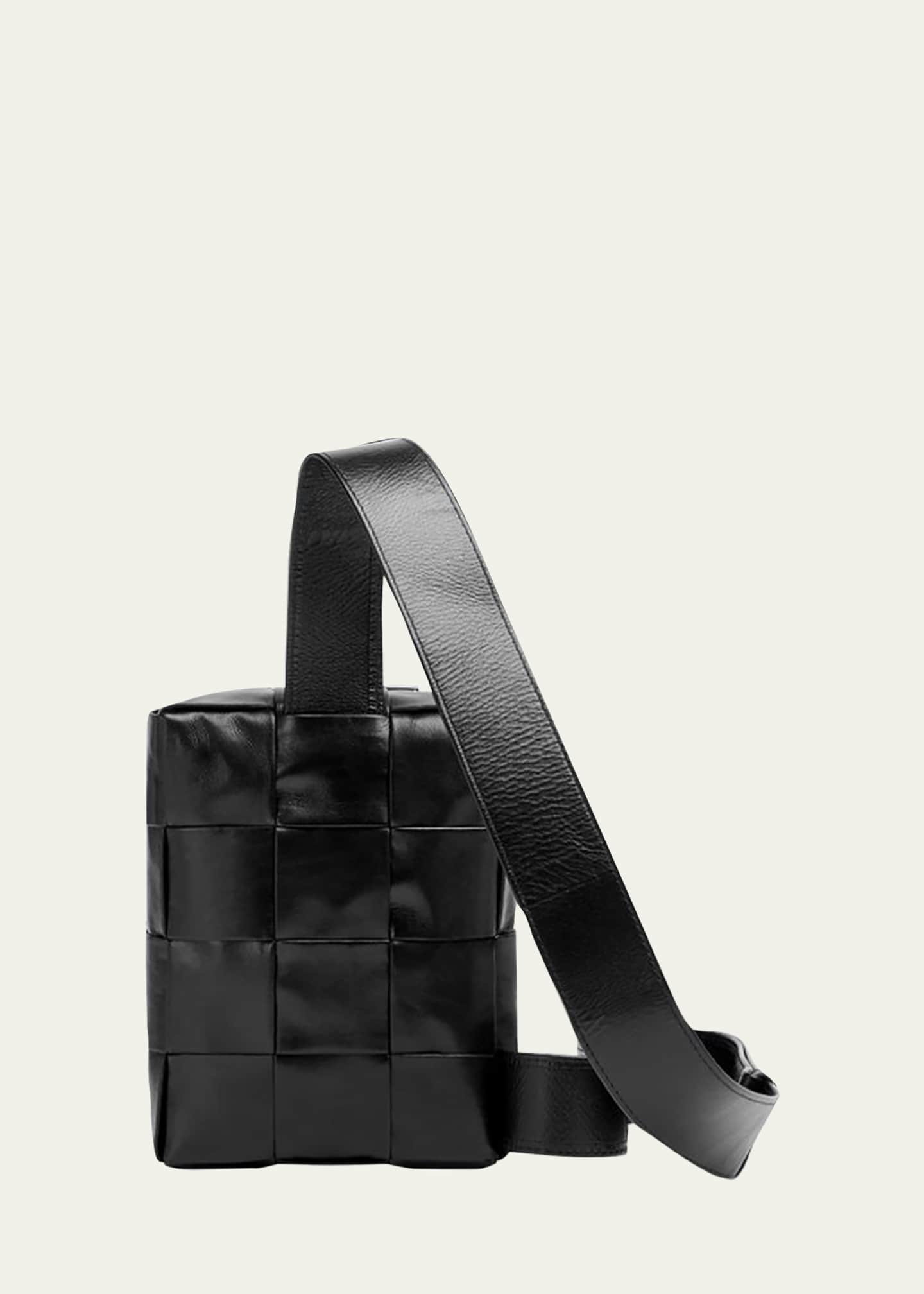 Bottega Veneta Black Cassette Mini Intreccio Leather Crossbody Bag