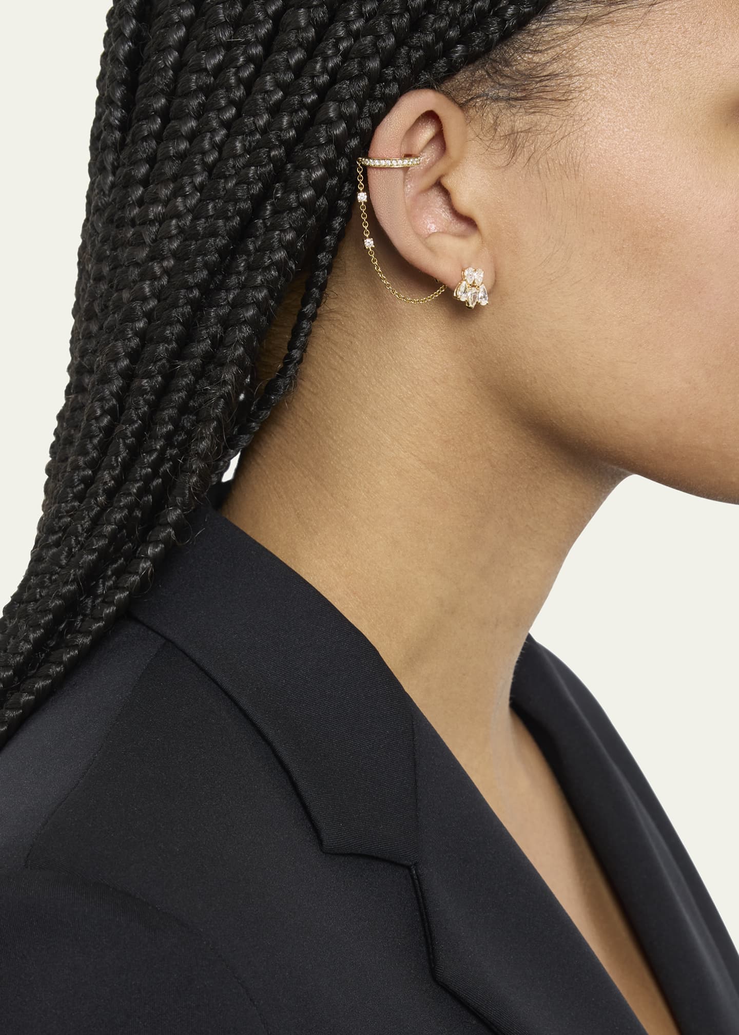 18k Yellow Gold Diamond Ear Cuff with Chain, Single