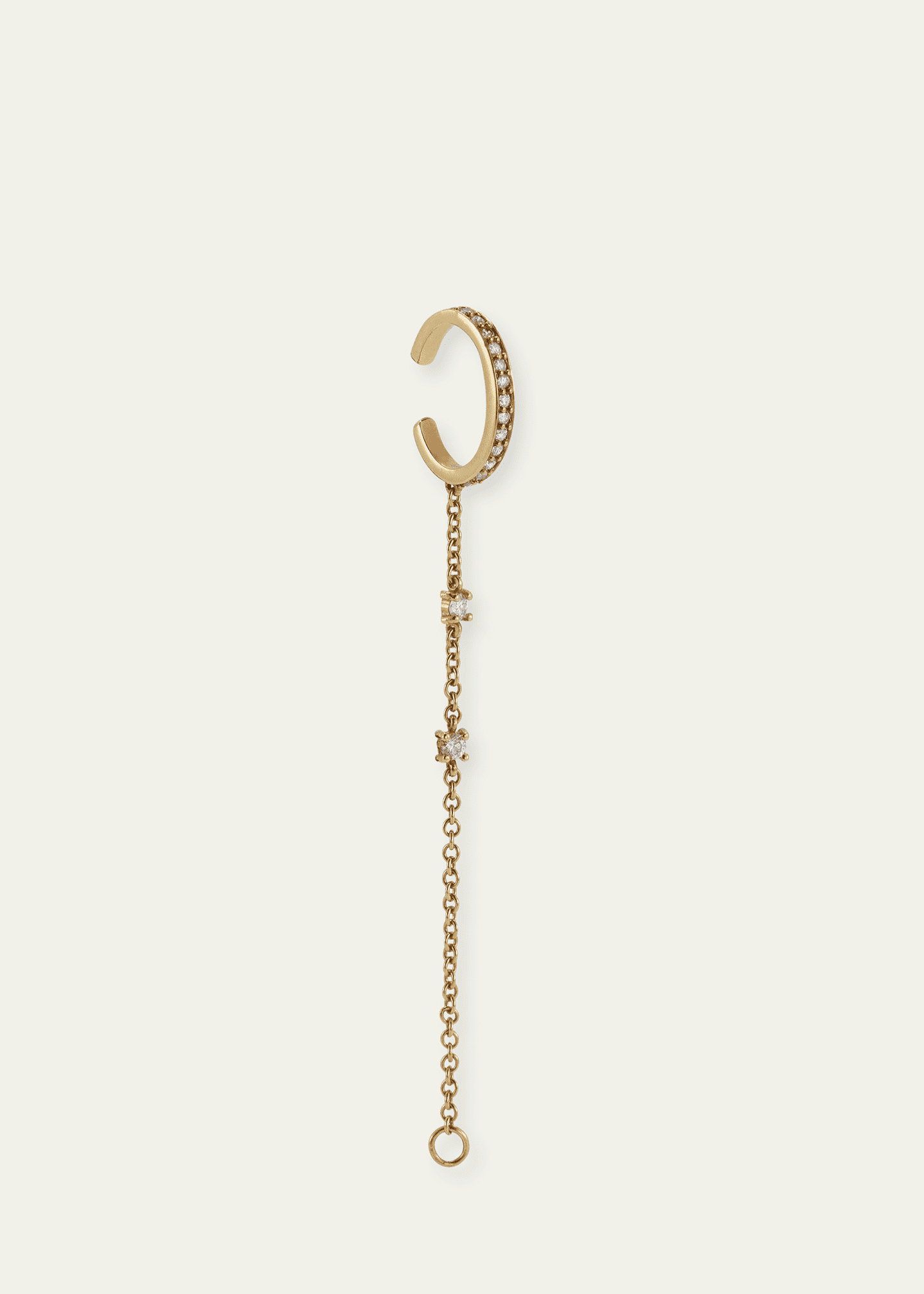 18k Yellow Gold Diamond Ear Cuff with Chain, Single