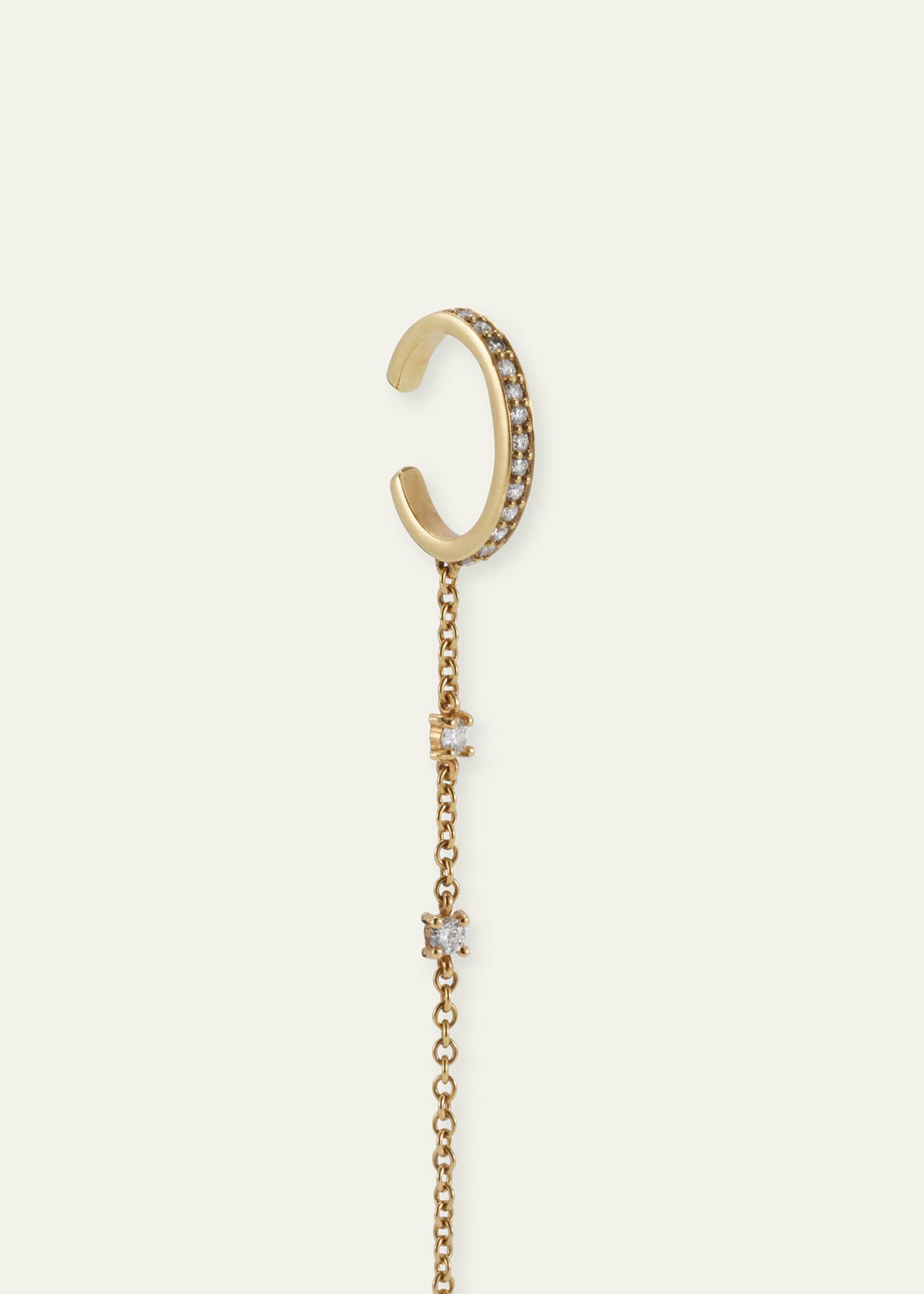 18k Yellow Gold Diamond Ear Cuff with Chain, Single