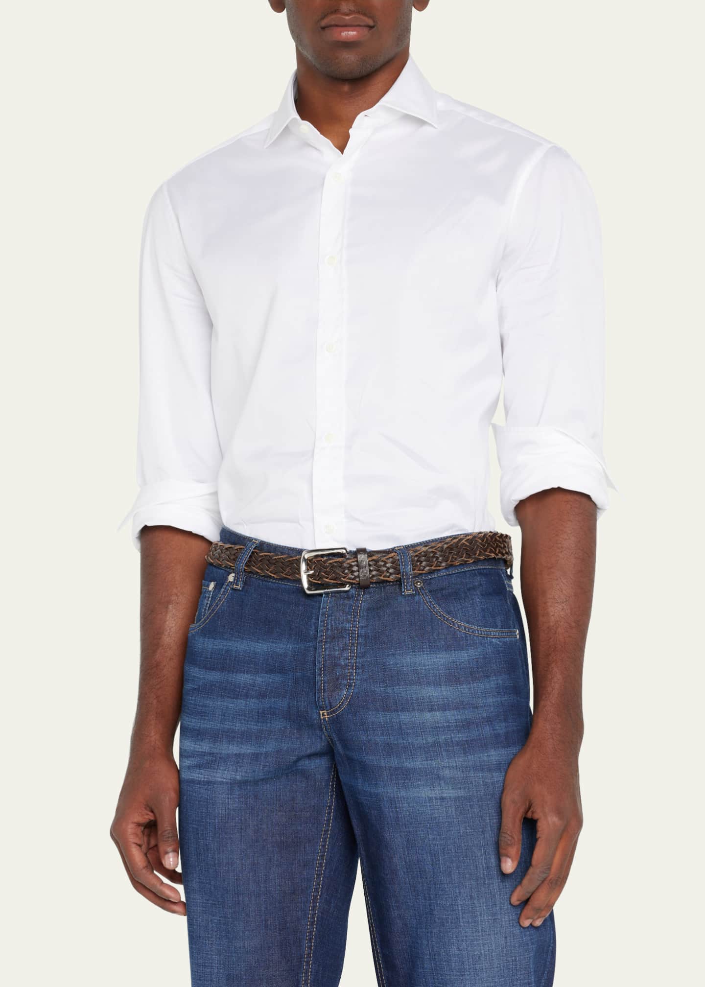 Brunello Cucinelli Men's Spread Collar Cotton Sport Shirt Image 4 of 5