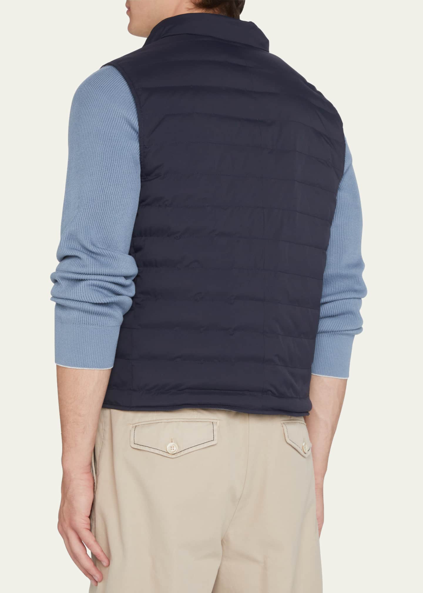 Brunello Cucinelli Men's Snap-Front Quilted Down Vest Image 3 of 5