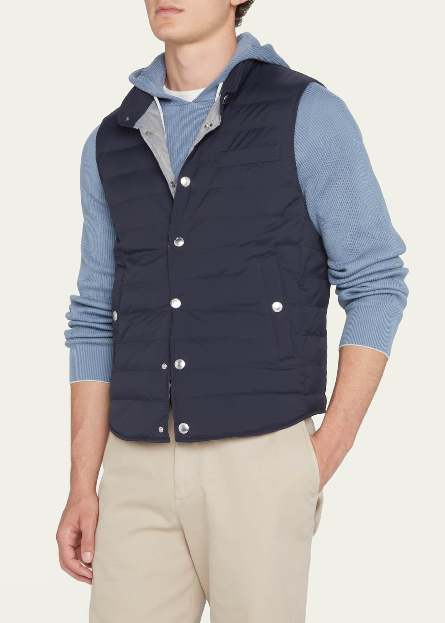 Brunello Cucinelli Men's Snap-Front Quilted Down Vest - Bergdorf Goodman