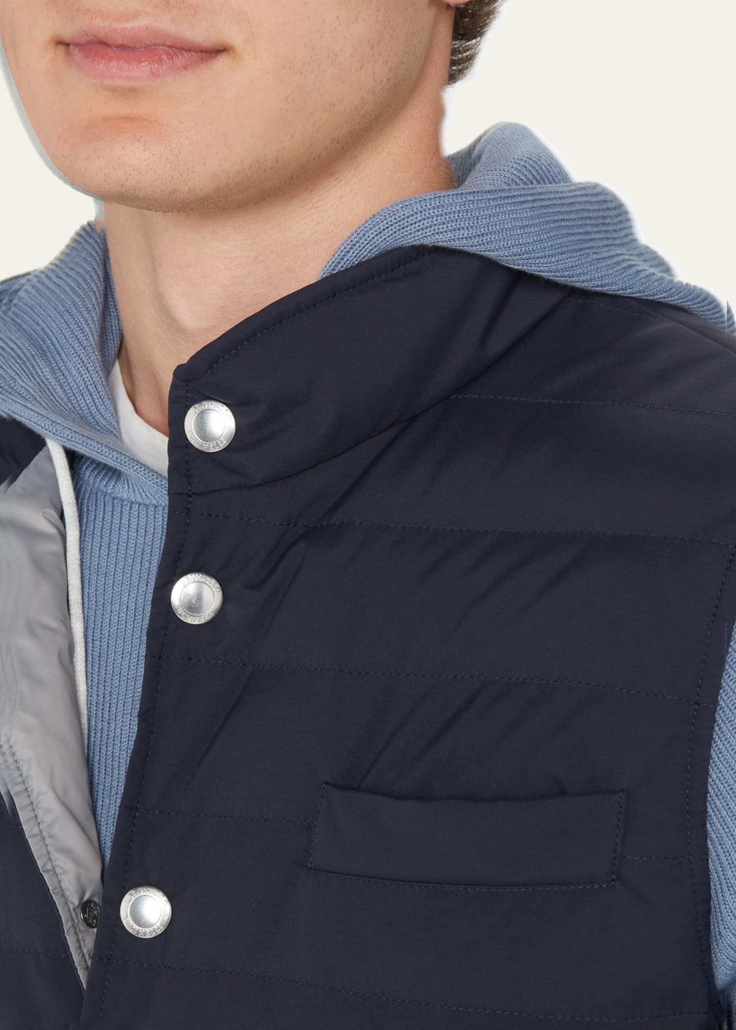 Brunello Cucinelli Men's Snap-Front Quilted Down Vest Image 5 of 5