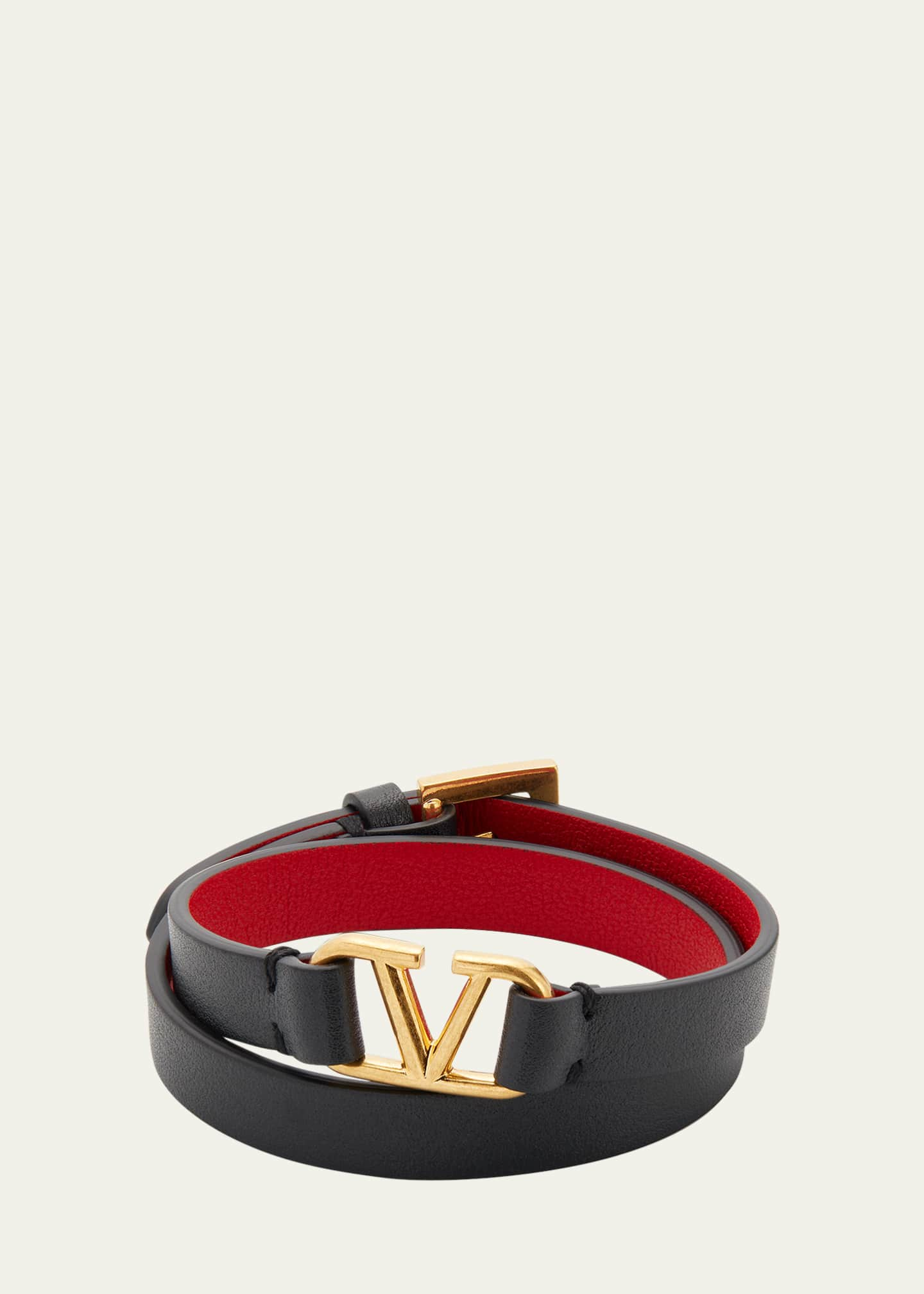 Valentino Logo Leather Wrap Bracelet