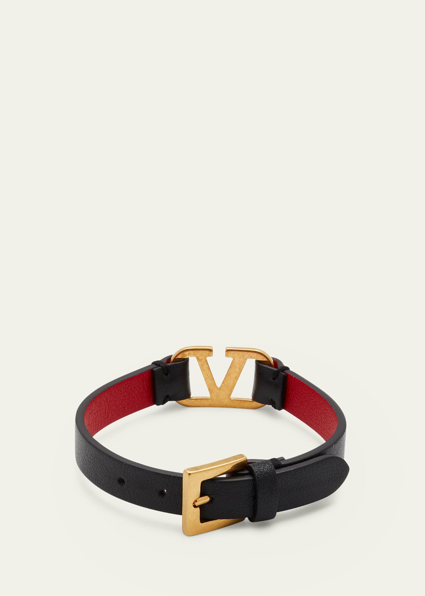 Valentino Garavani Antiqued Brass Logo Leather Bracelet - Bergdorf Goodman