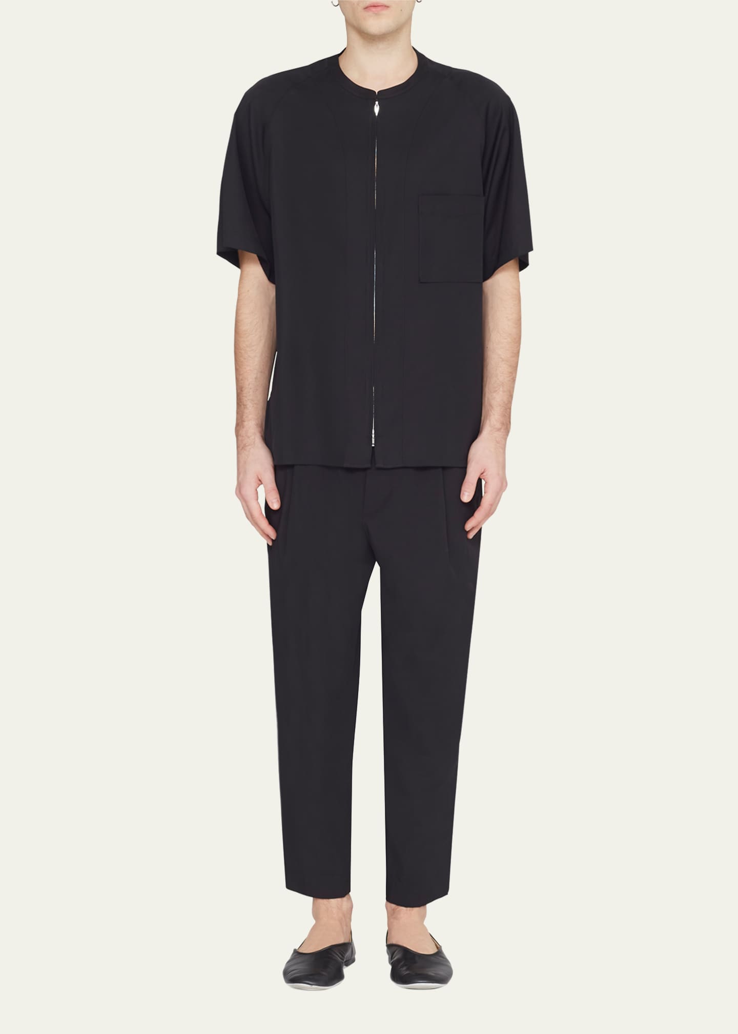 3.1 Phillip Lim Men's Zip-Front Baseball Shirt Image 2 of 5