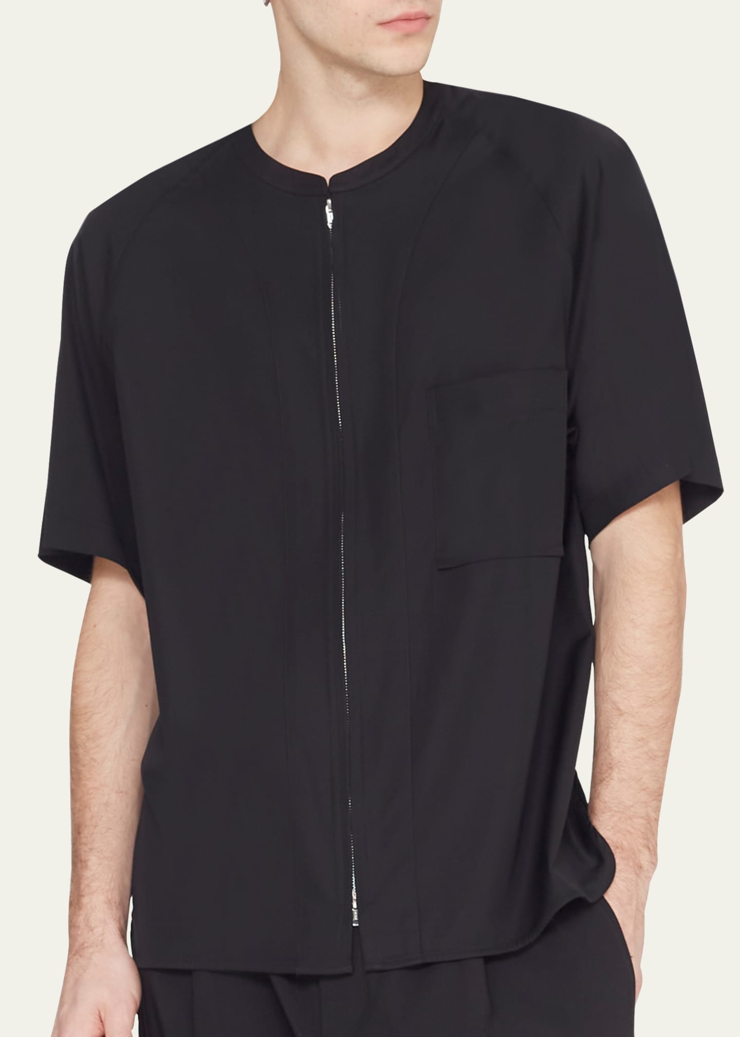 3.1 Phillip Lim Men's Zip-Front Baseball Shirt Image 5 of 5