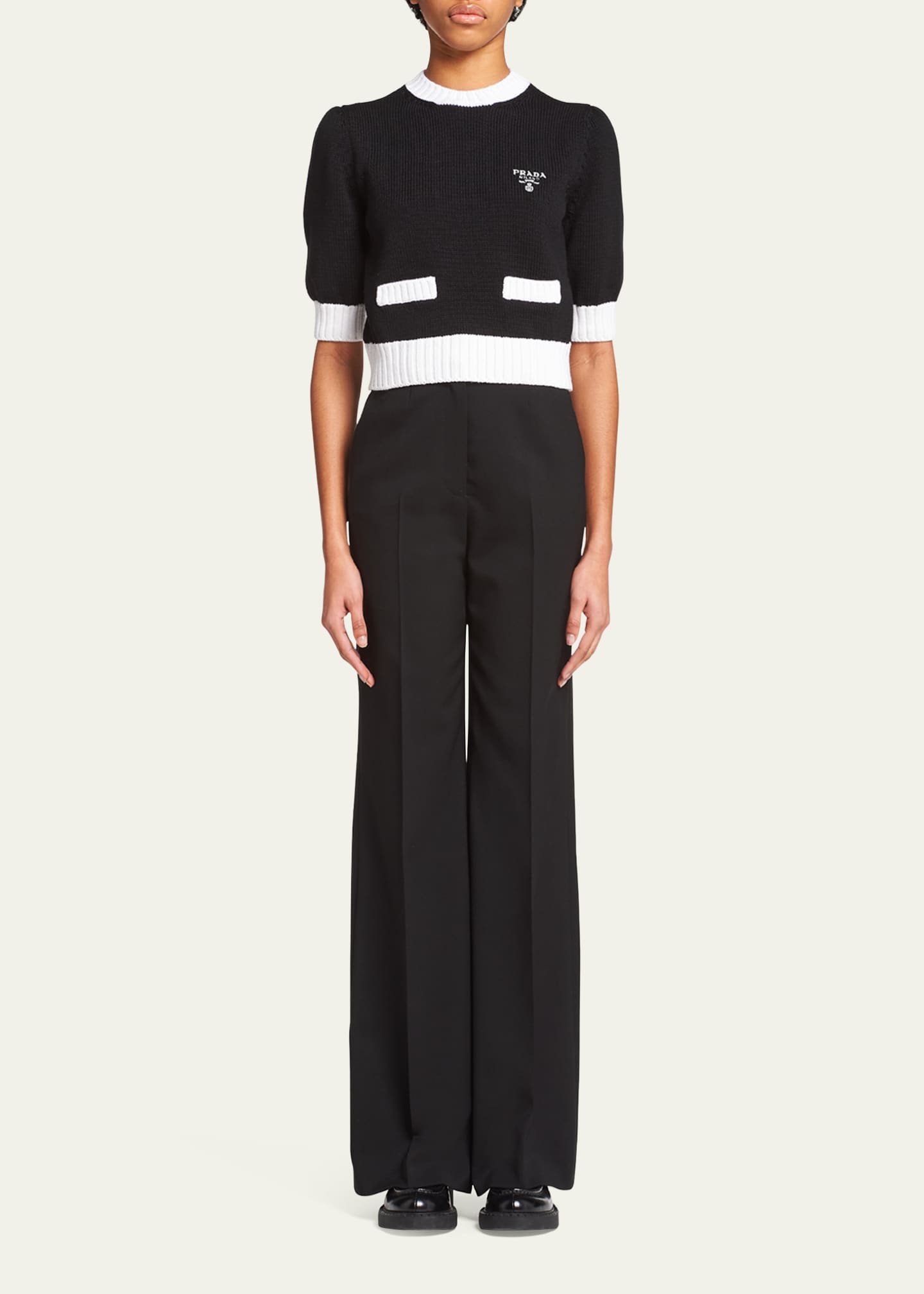 Prada Bicolor Cropped Knit Sweater Image 2 of 5