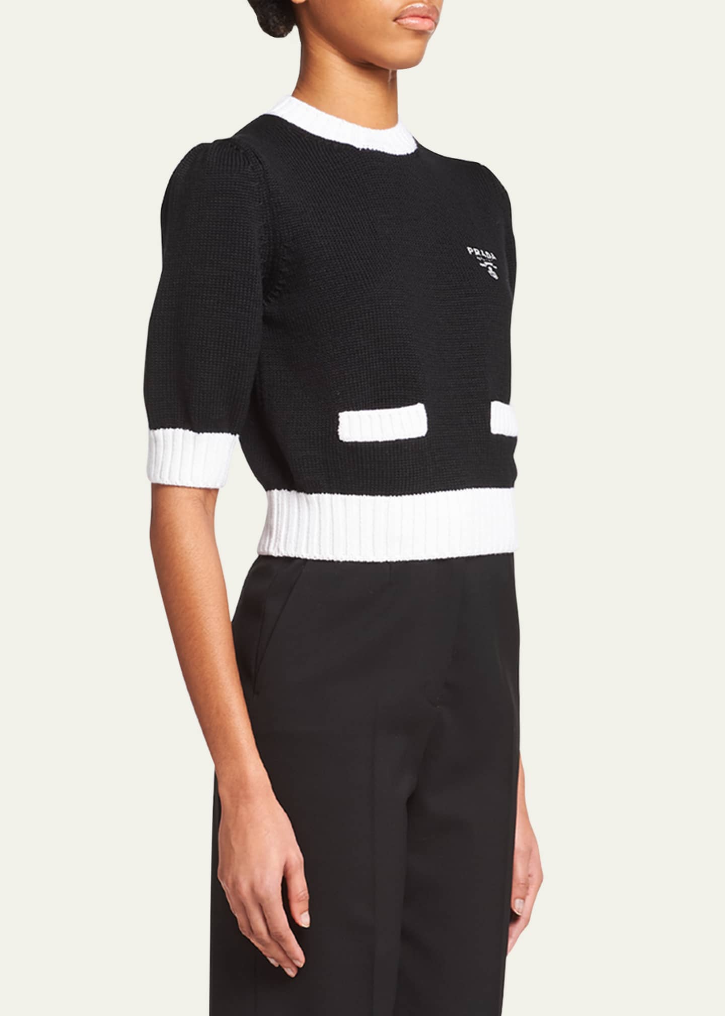 Prada Bicolor Cropped Knit Sweater Image 4 of 5