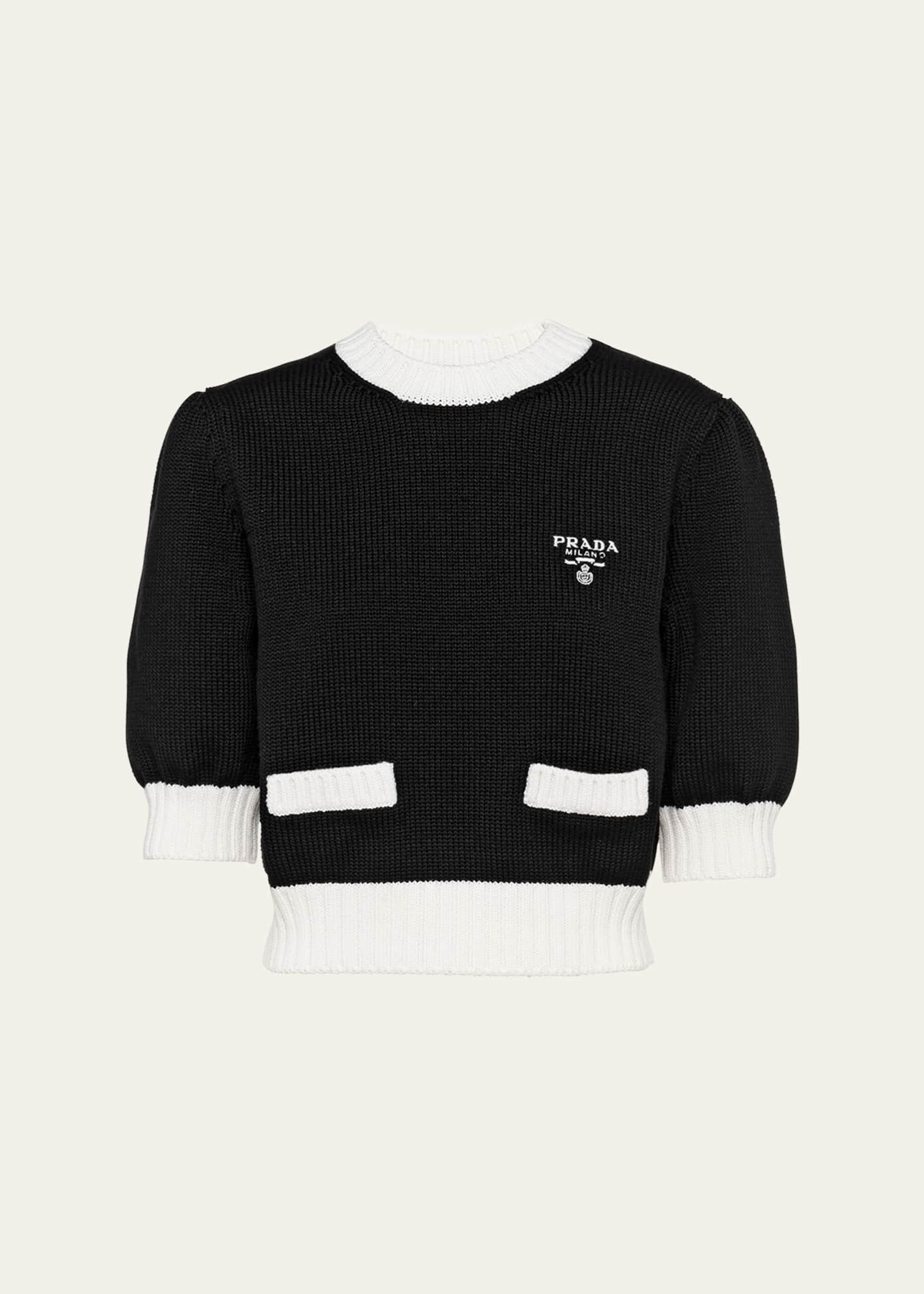 Prada Bicolor Cropped Knit Sweater Image 1 of 5