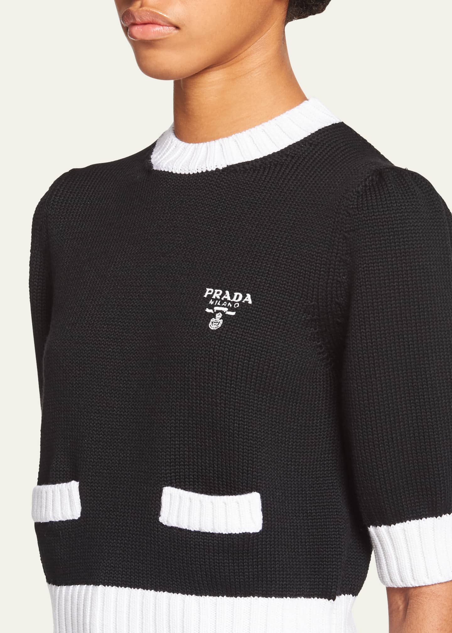 Prada Bicolor Cropped Knit Sweater Image 5 of 5