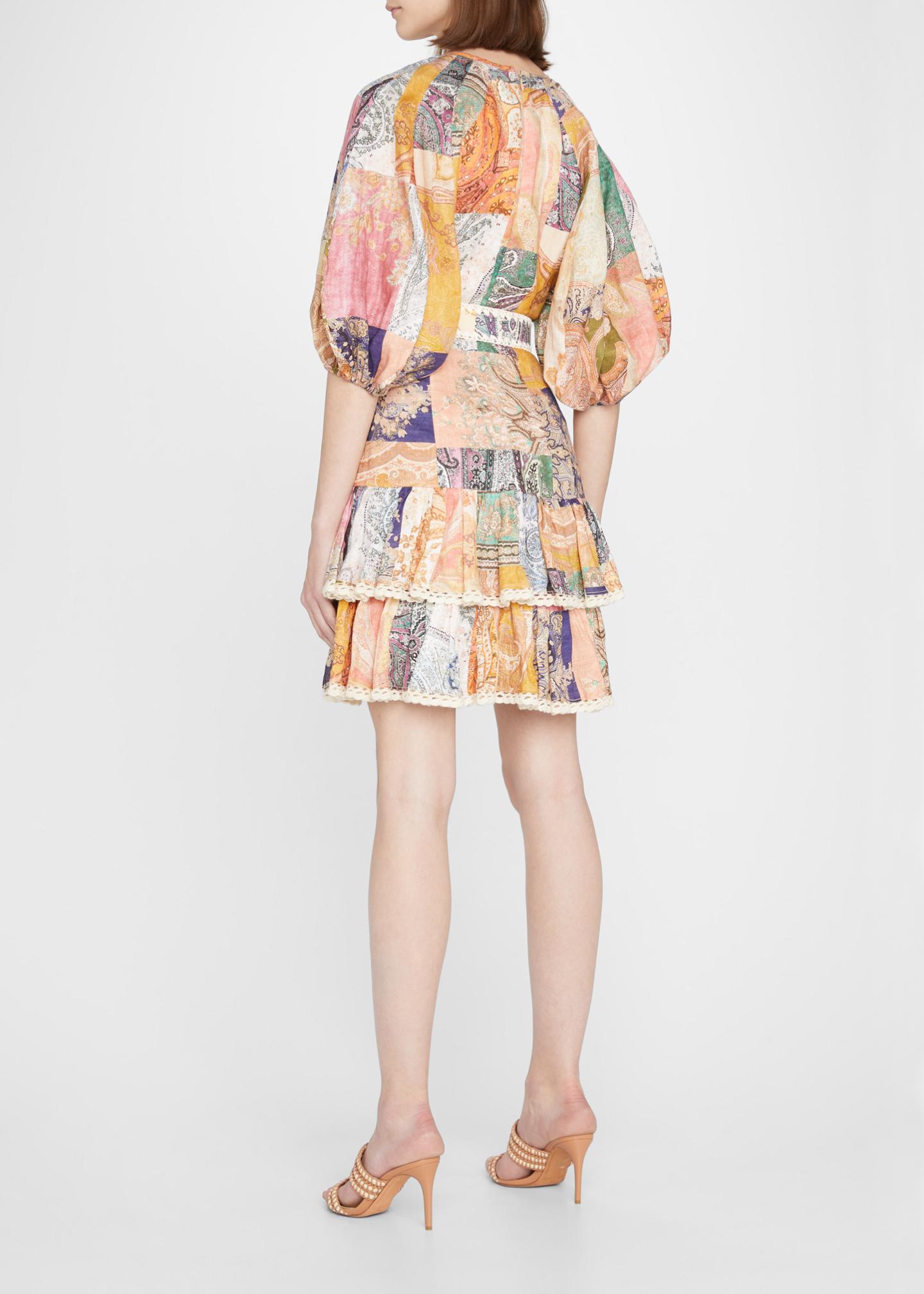 Zimmermann Anneke Patchwork Ruffle Tiered Belted Mini Dress - Bergdorf ...