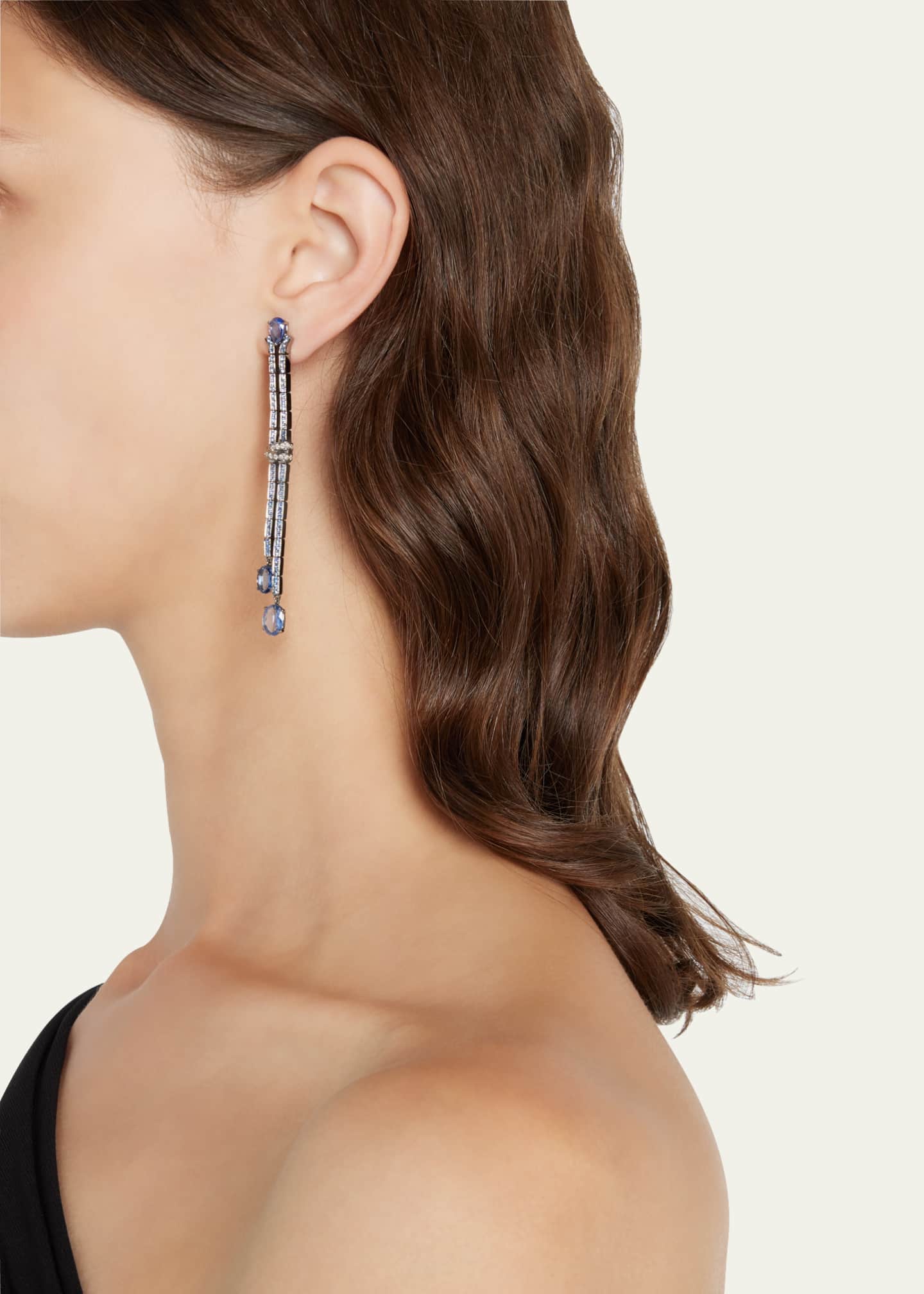 Stefere White Gold Blue Sapphire Drop Earrings Image 2 of 4
