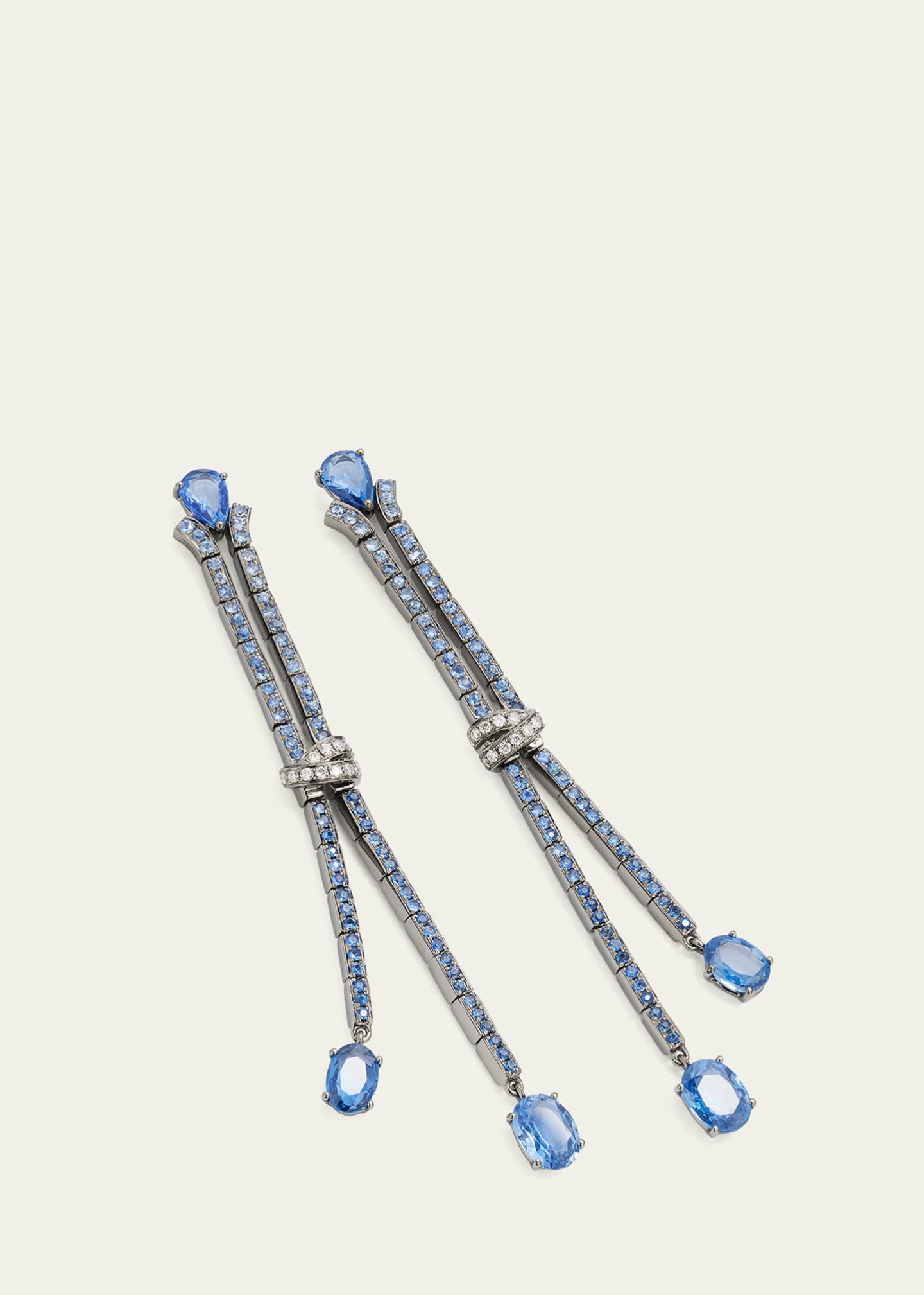 Stefere White Gold Blue Sapphire Drop Earrings Image 3 of 4