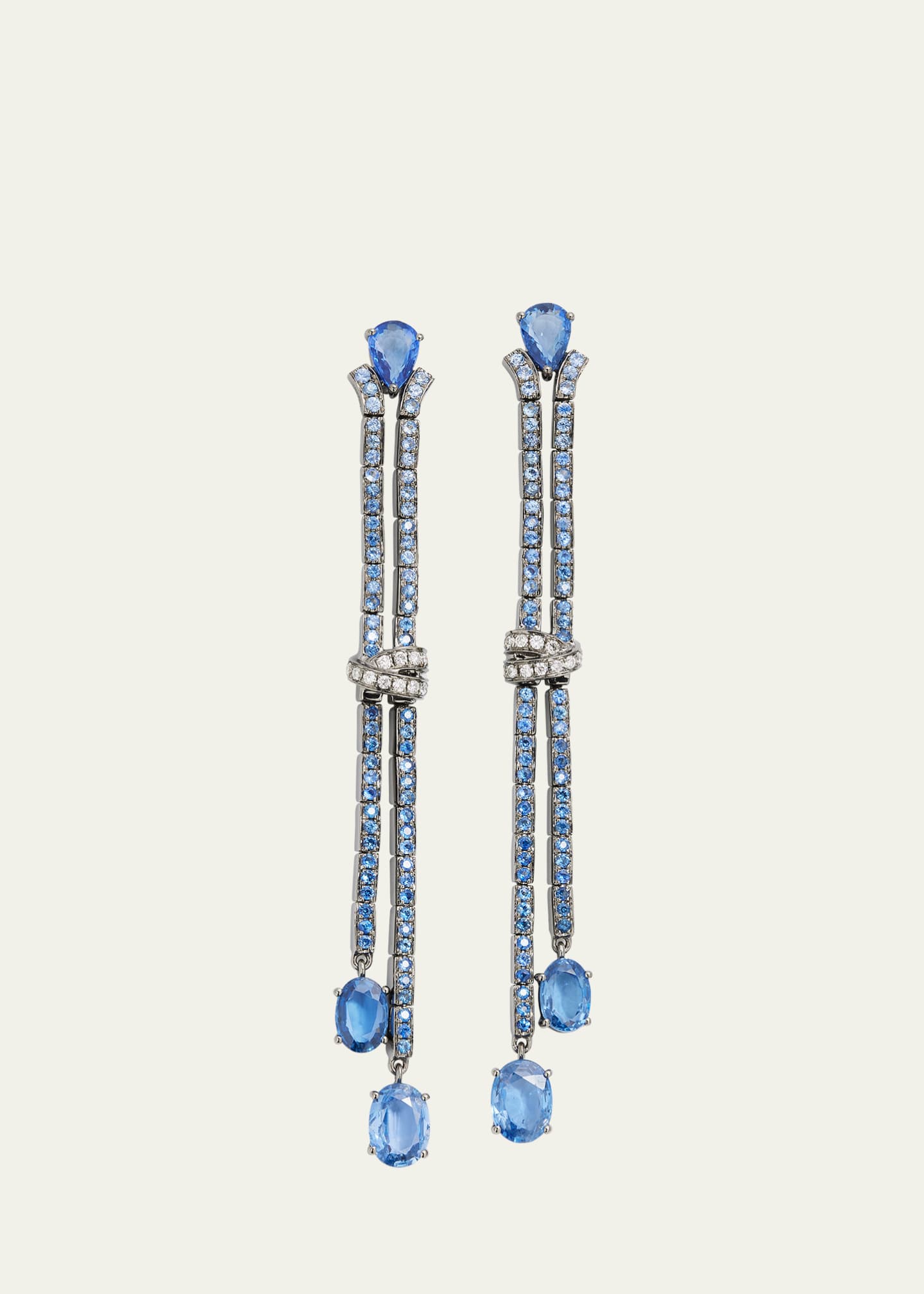 Stefere White Gold Blue Sapphire Drop Earrings Image 1 of 4