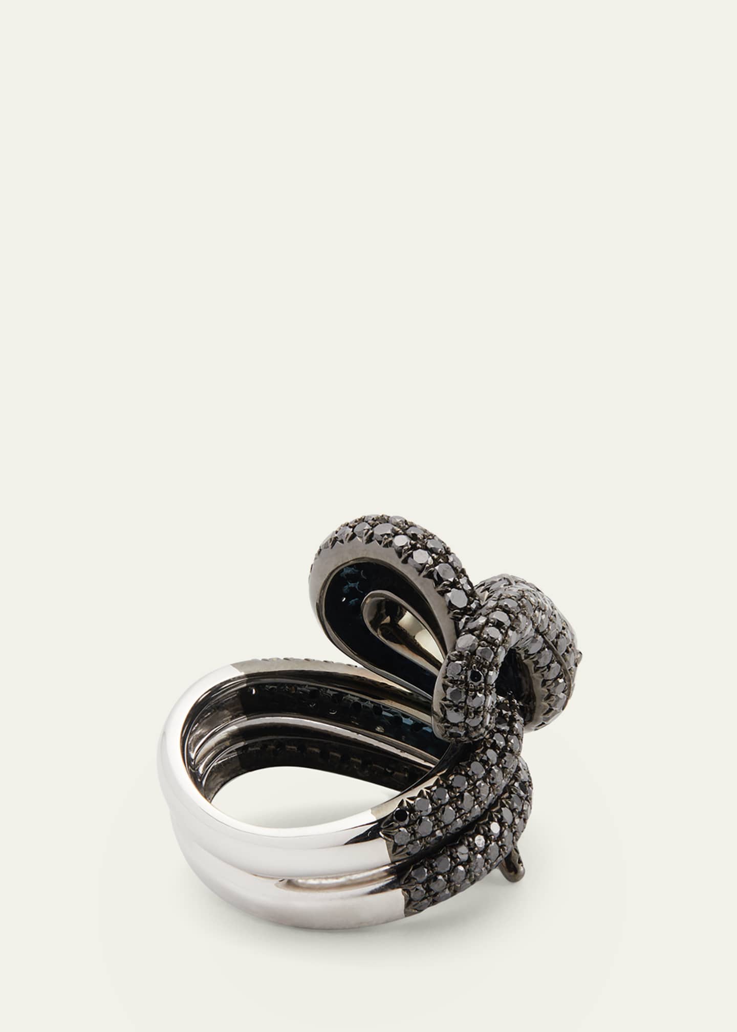 Stefere White Gold Black Diamond Ring with Black Diamond Head from The Snake Collection, Size 7 Image 3 of 3