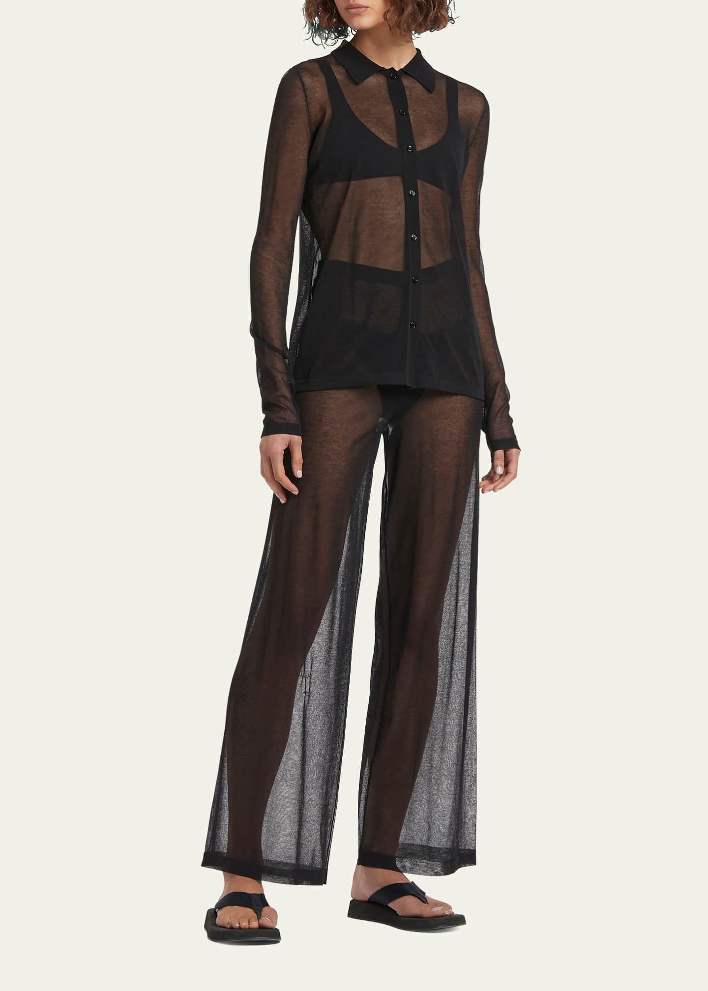 SIR Zuri Sheer PointCollar ButtonFront Shirt Bergdorf Goodman