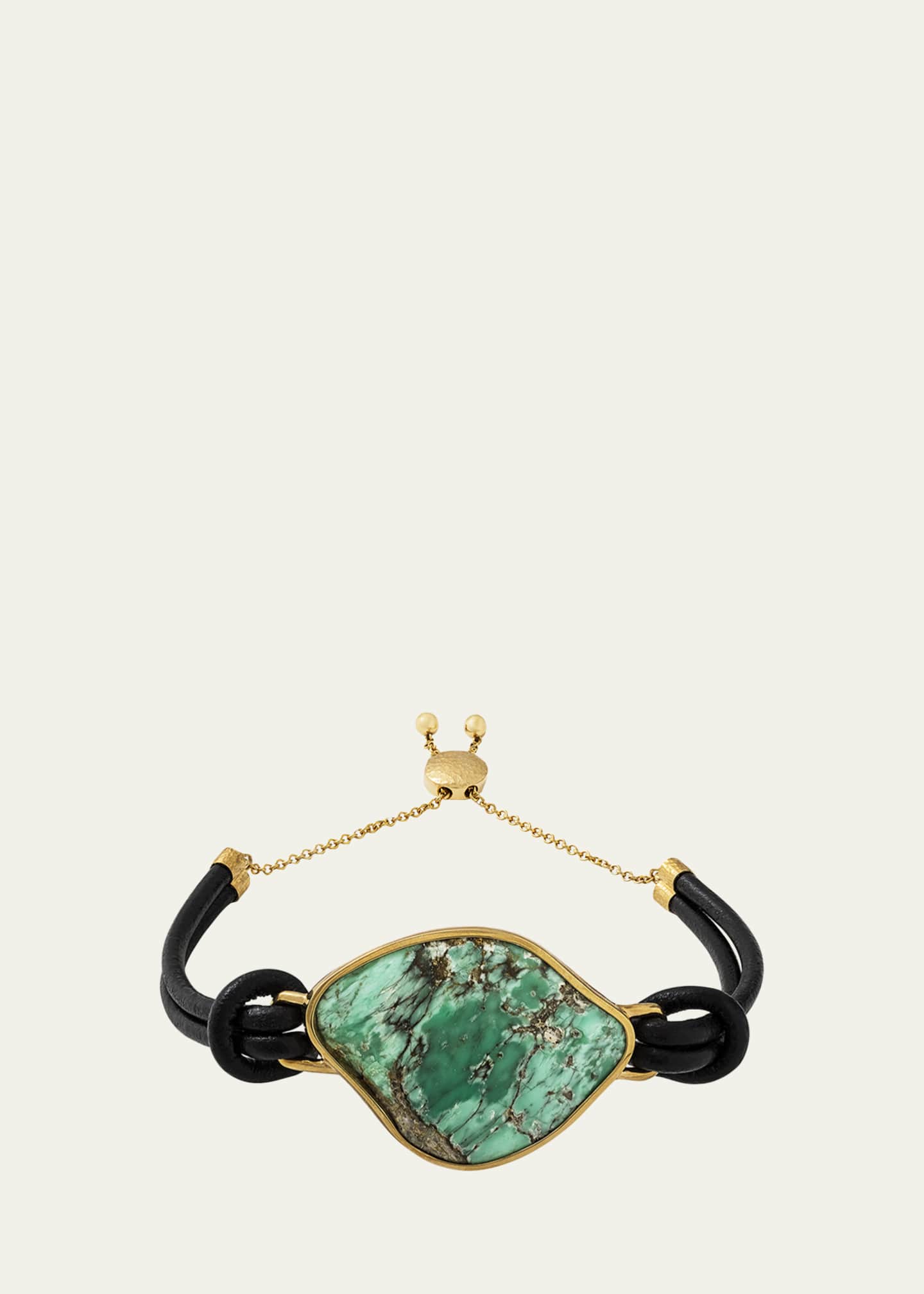Jorge Adeler Unisex 18K Yellow Gold Variscite Leather Bracelet