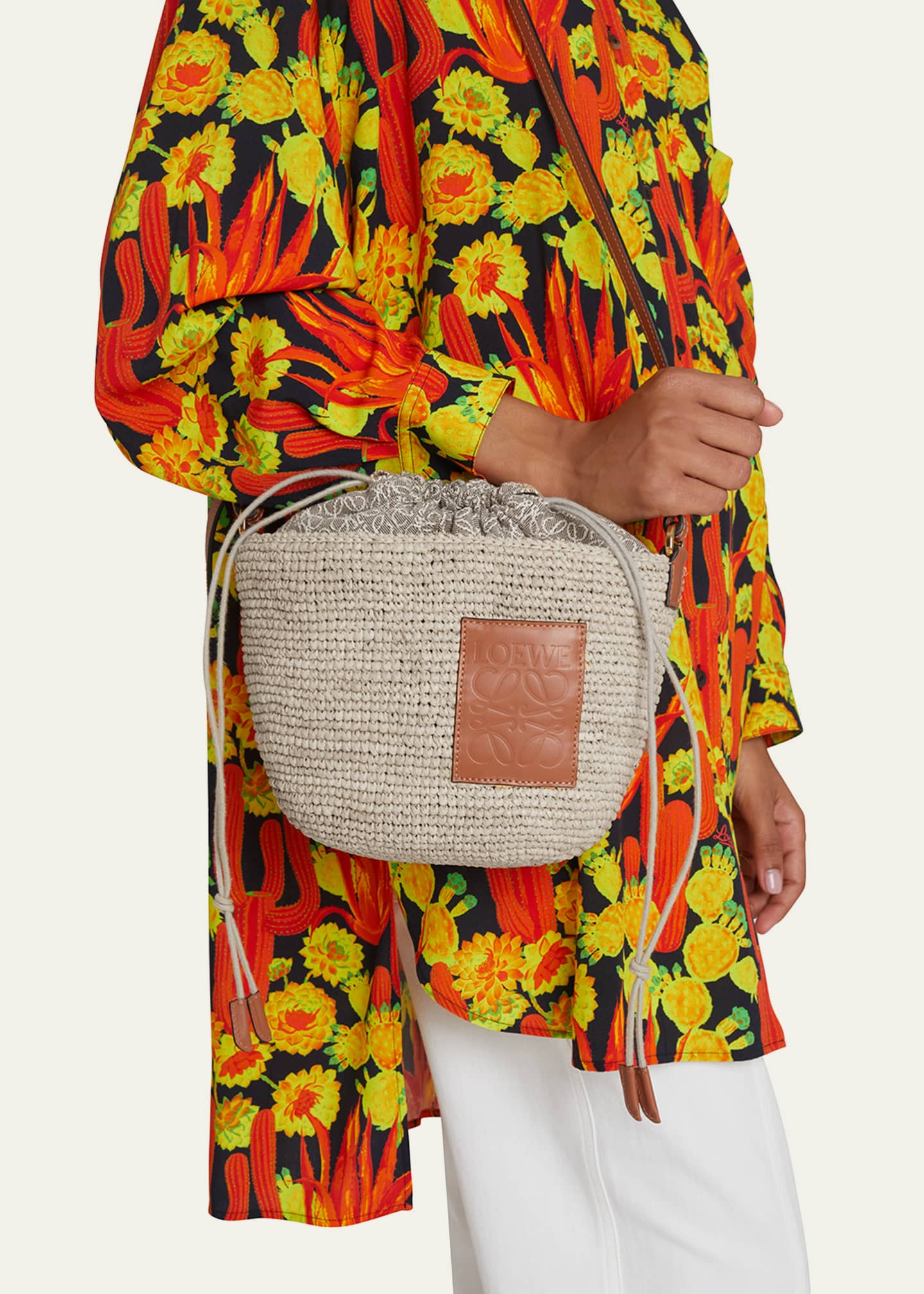 Shop LOEWE Paula's Ibiza Pochette Ruffle Raffia Crossbody Bag