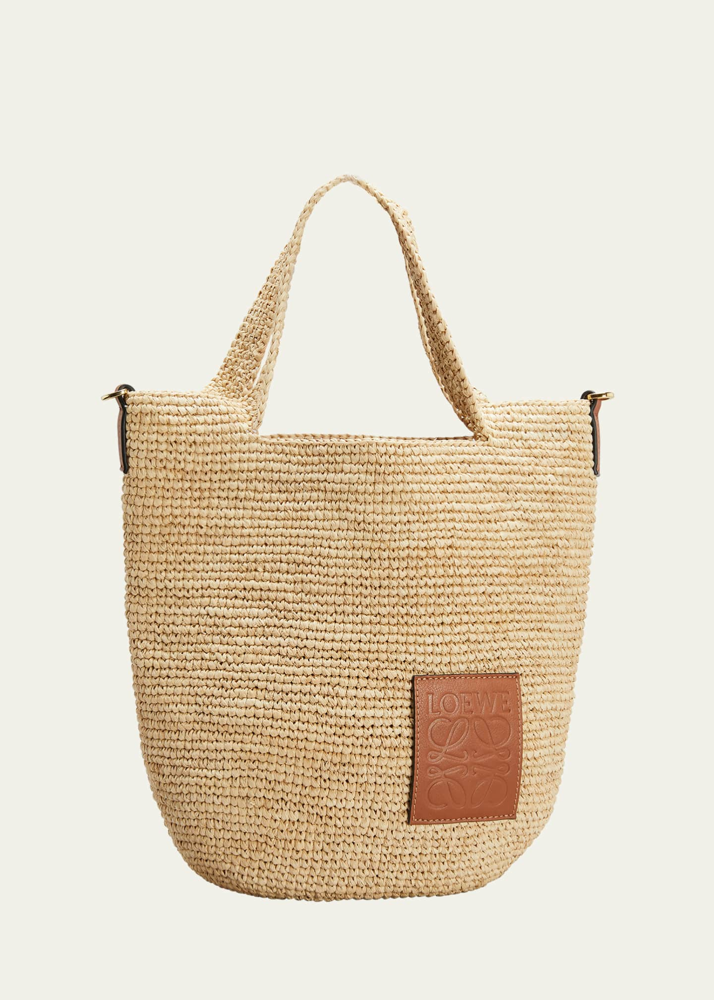 Shop LOEWE Leather-Trimmed Raffia Bucket Bag