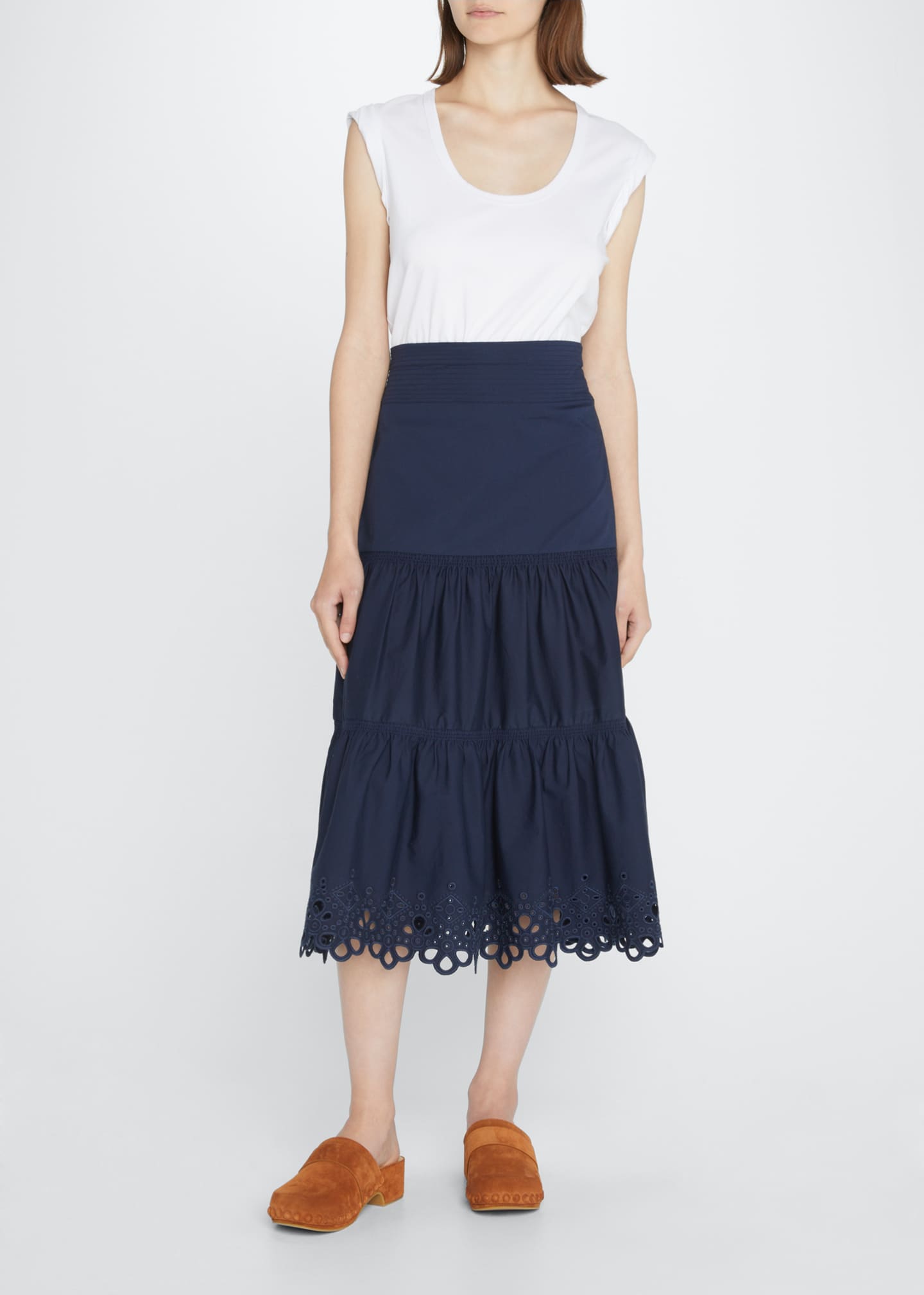 Veronica Beard Womens White Amaia Tiered Eyelet Dress Size Large