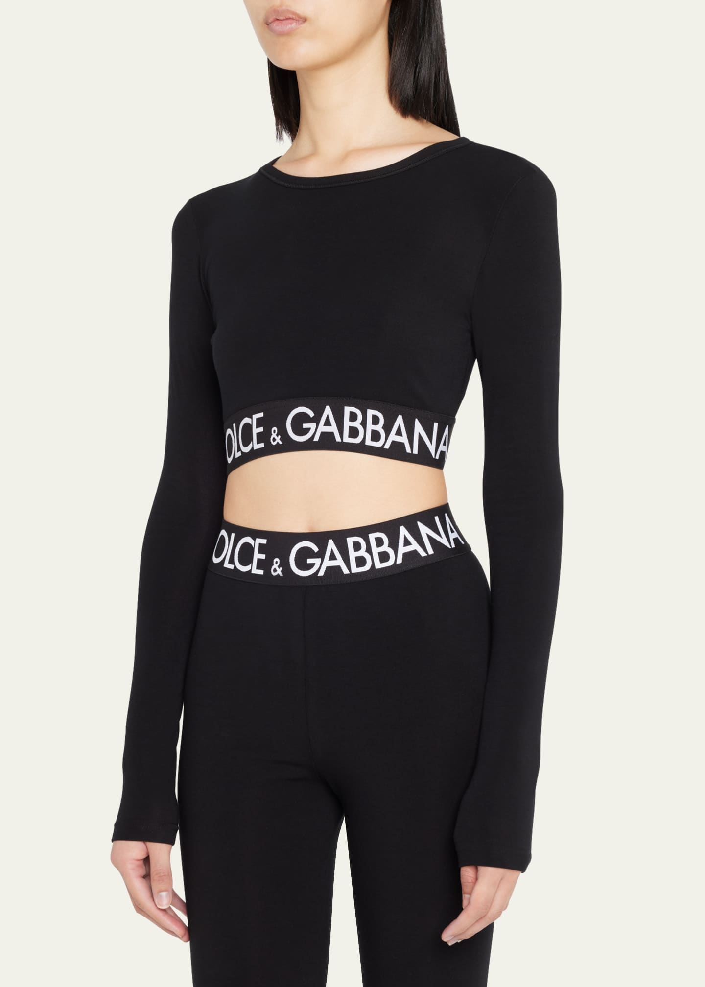 Dolce&Gabbana Branded Elastic Long-Sleeve Crop Top - Bergdorf Goodman