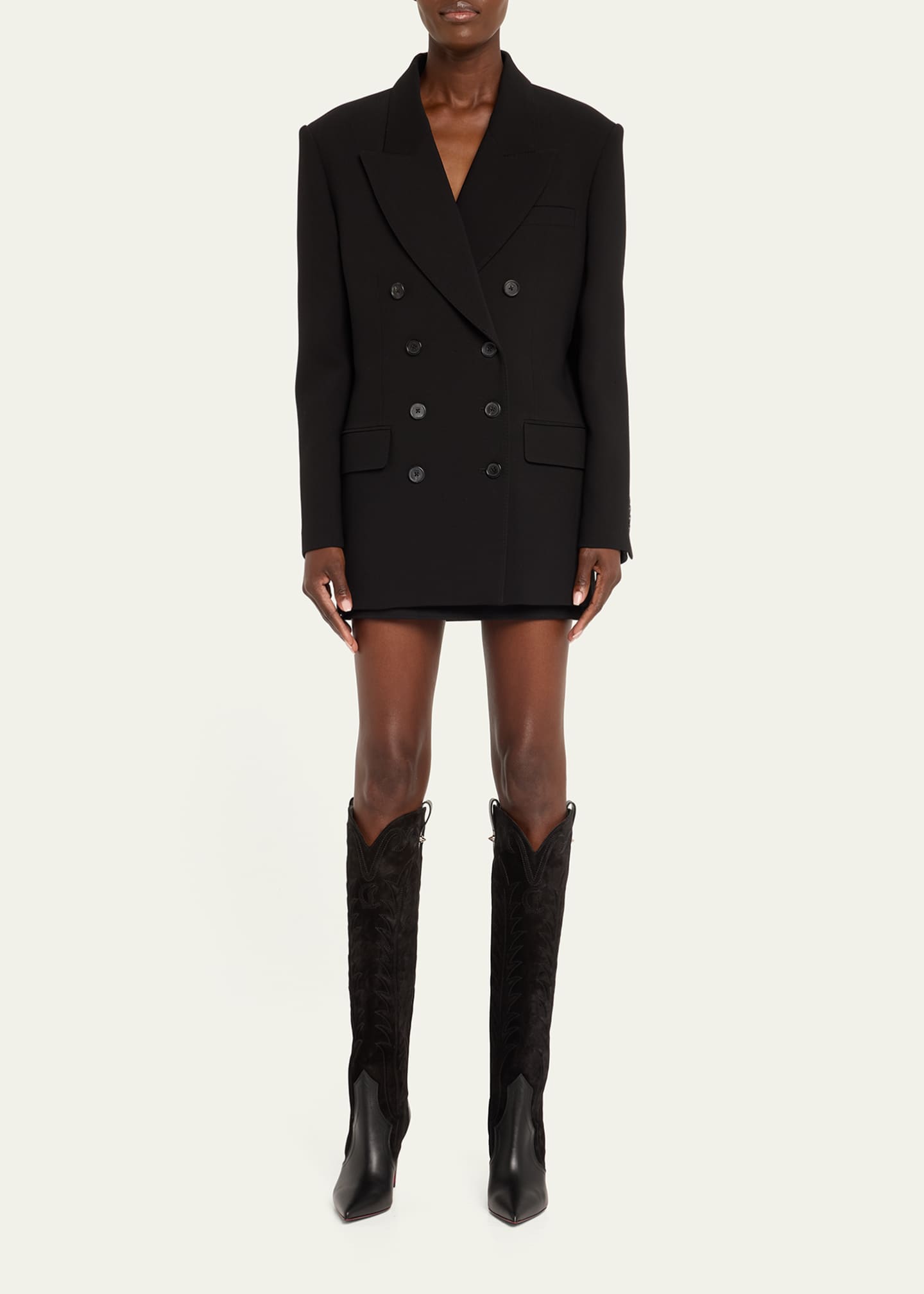 Christian Louboutin Santia Mixed Leather Suede Knee-High Red Sole Western Boots Image 3 of 6