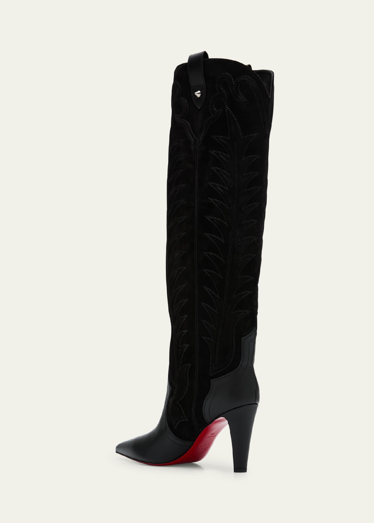 Christian Louboutin Santia Mixed Leather Suede Knee-High Red Sole Western Boots Image 4 of 6