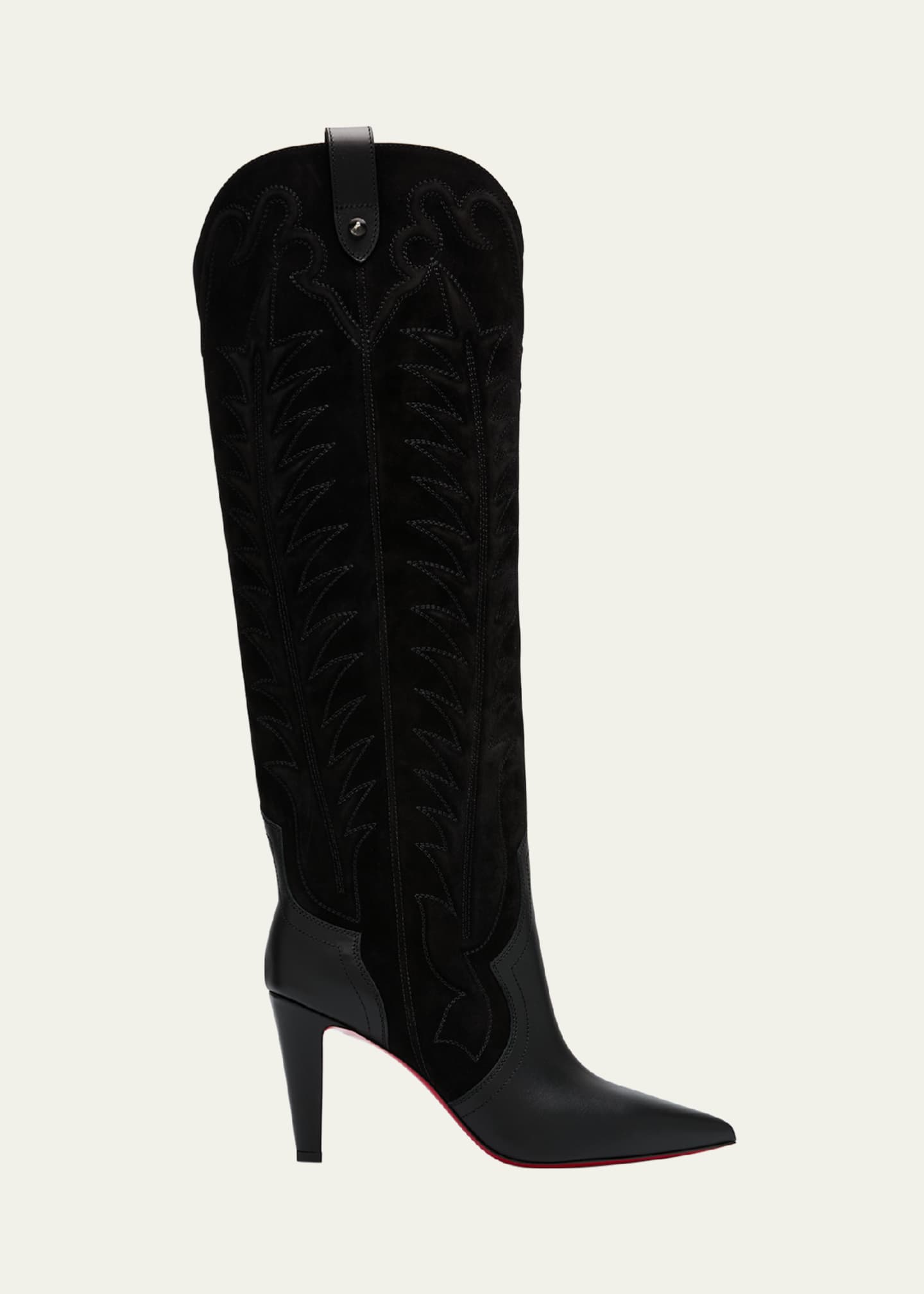 Christian Louboutin Santia Mixed Leather Suede Knee-High Red Sole Western Boots Image 1 of 6