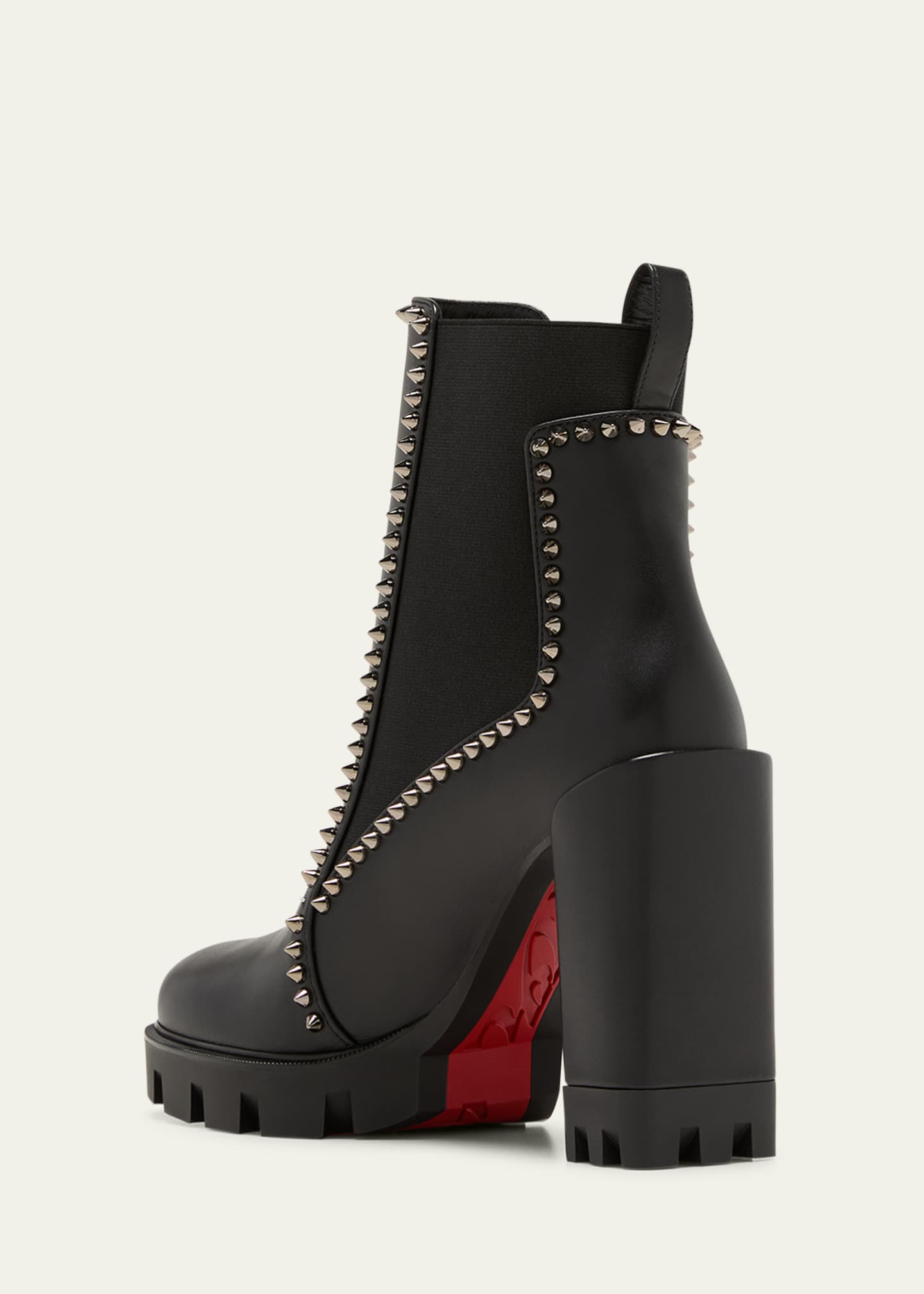 Christian Louboutin Out Line Spike Lug 100 Leather Boot, 38.5 / Black