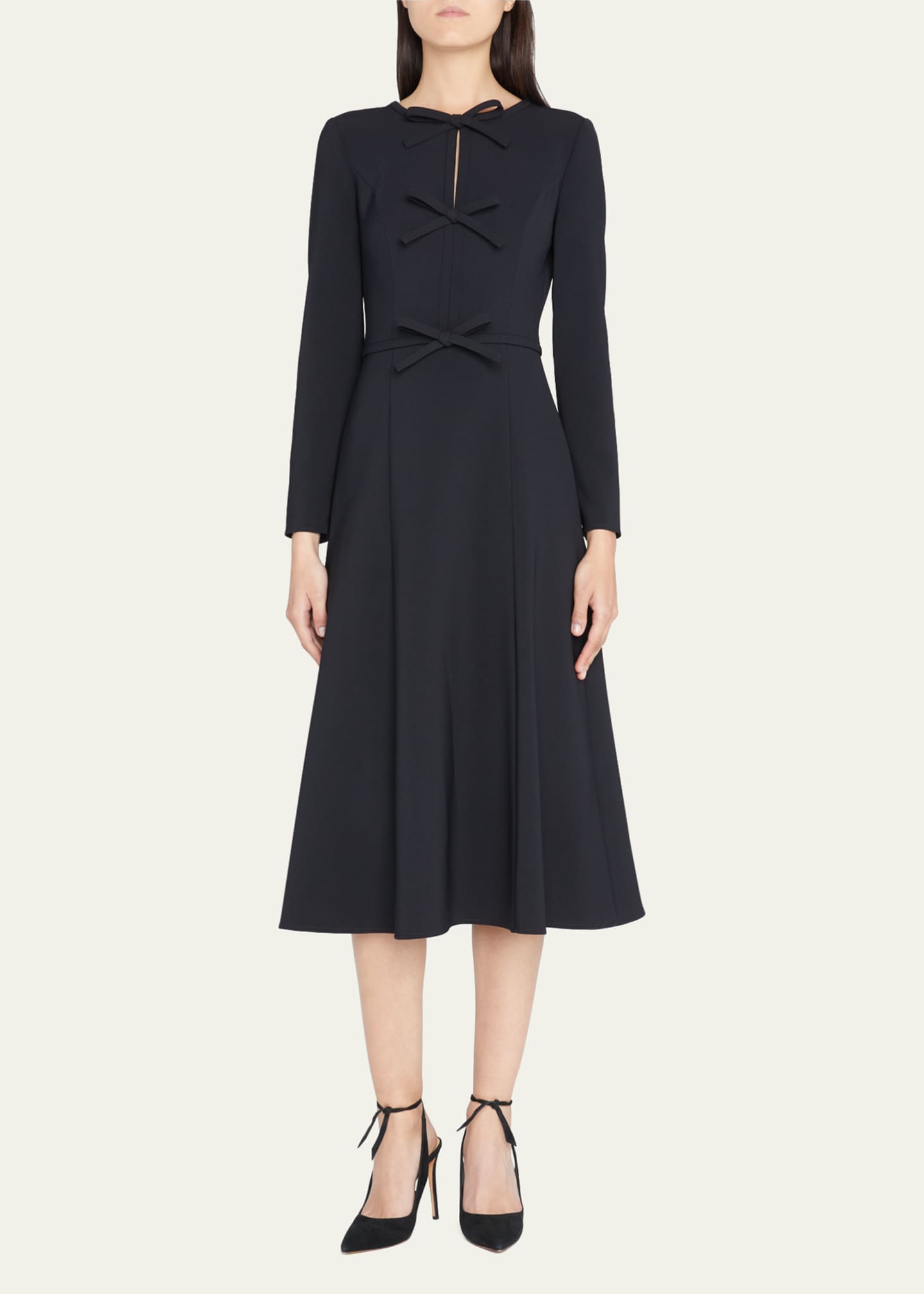 Carolina Herrera Triple Bow Keyhole-Front Midi Dress Image 2 of 5