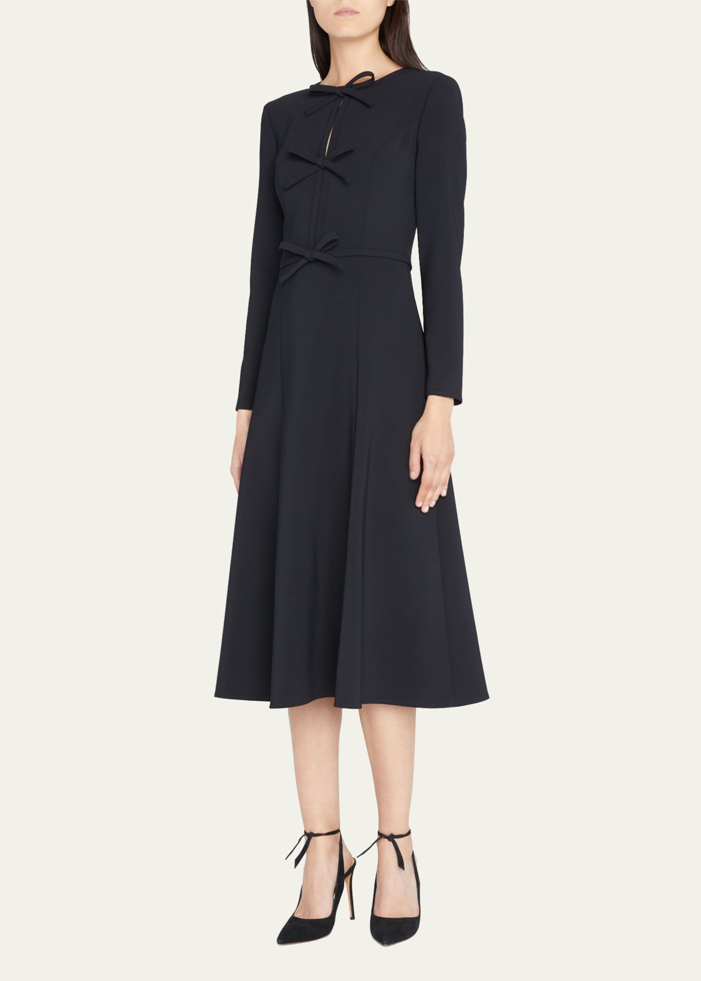 Carolina Herrera Triple Bow Keyhole-Front Midi Dress Image 4 of 5