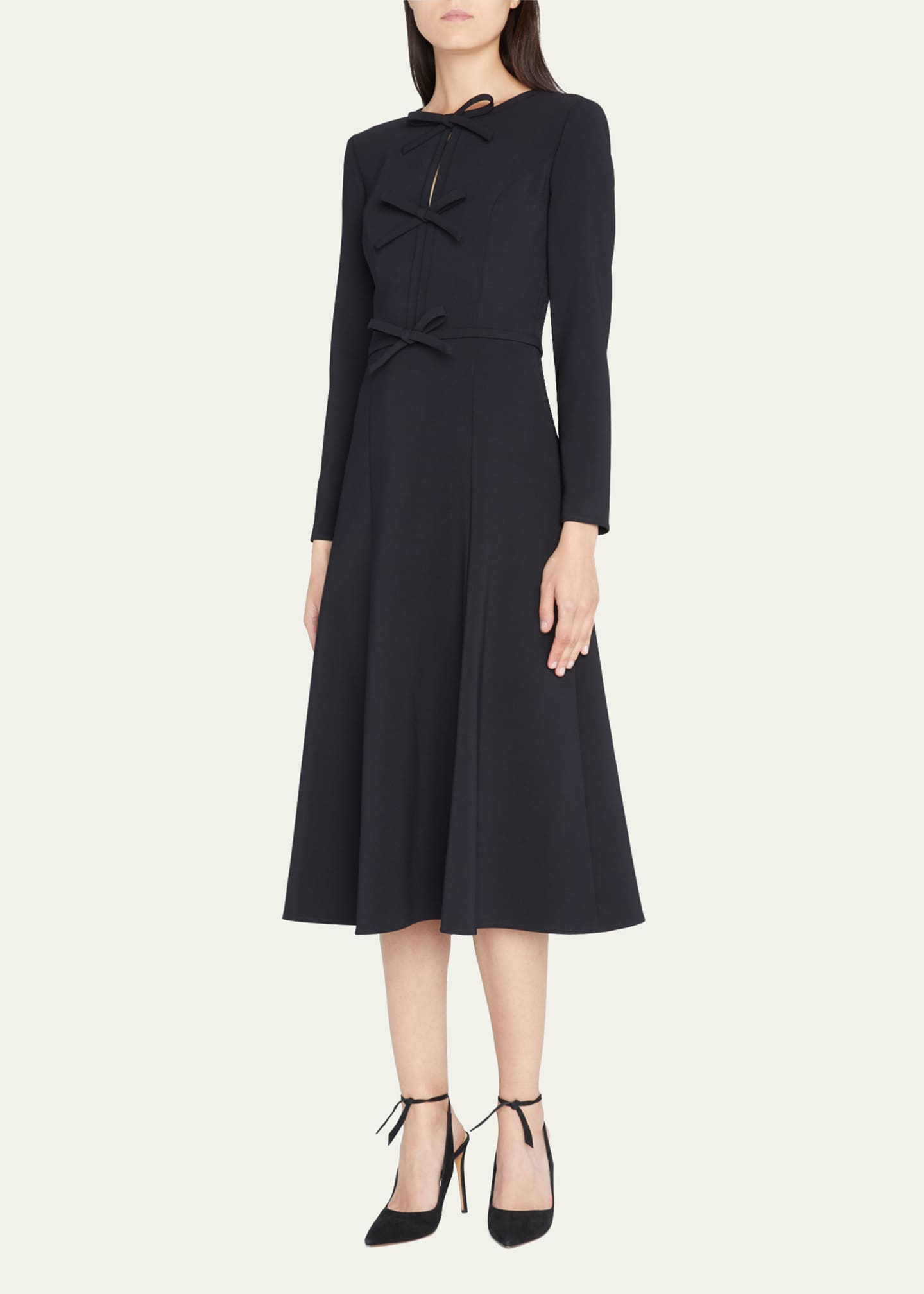 Carolina Herrera Triple Bow Keyhole-Front Midi Dress - Bergdorf Goodman