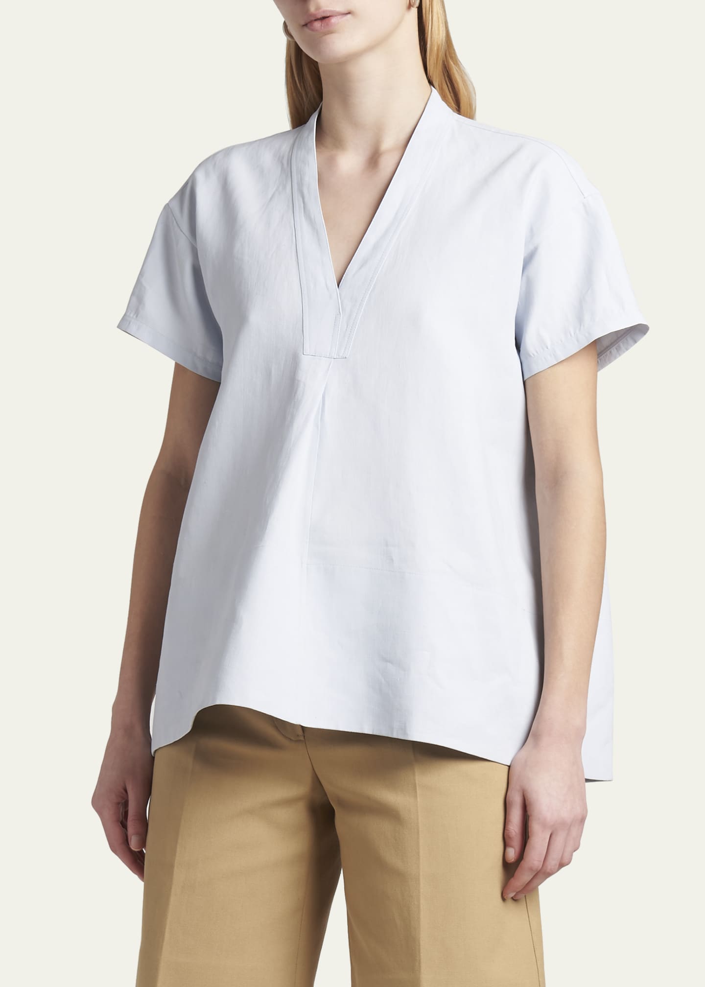 Jil Sander Coated V-Neck Linen T-Shirt - Bergdorf Goodman