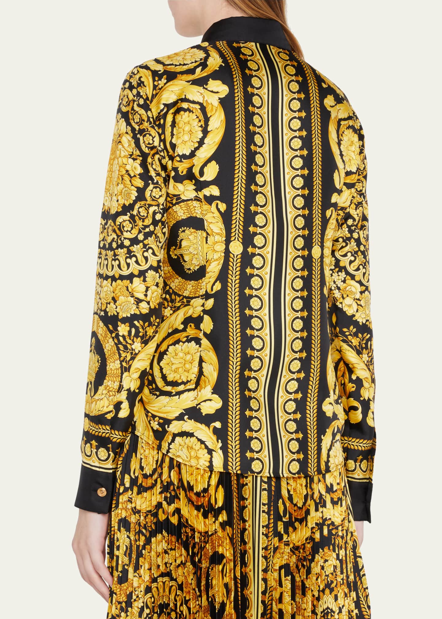 baroque-print silk shirt, Versace
