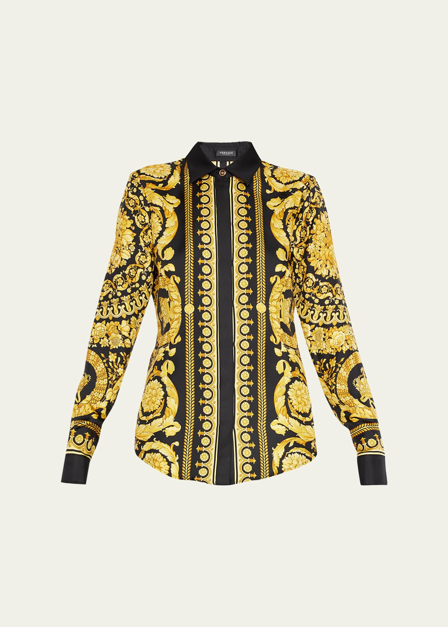 Versace Women's Baroque-Print Twill Blouse - Gold  Ladies top design,  Womens designer fashion, Women