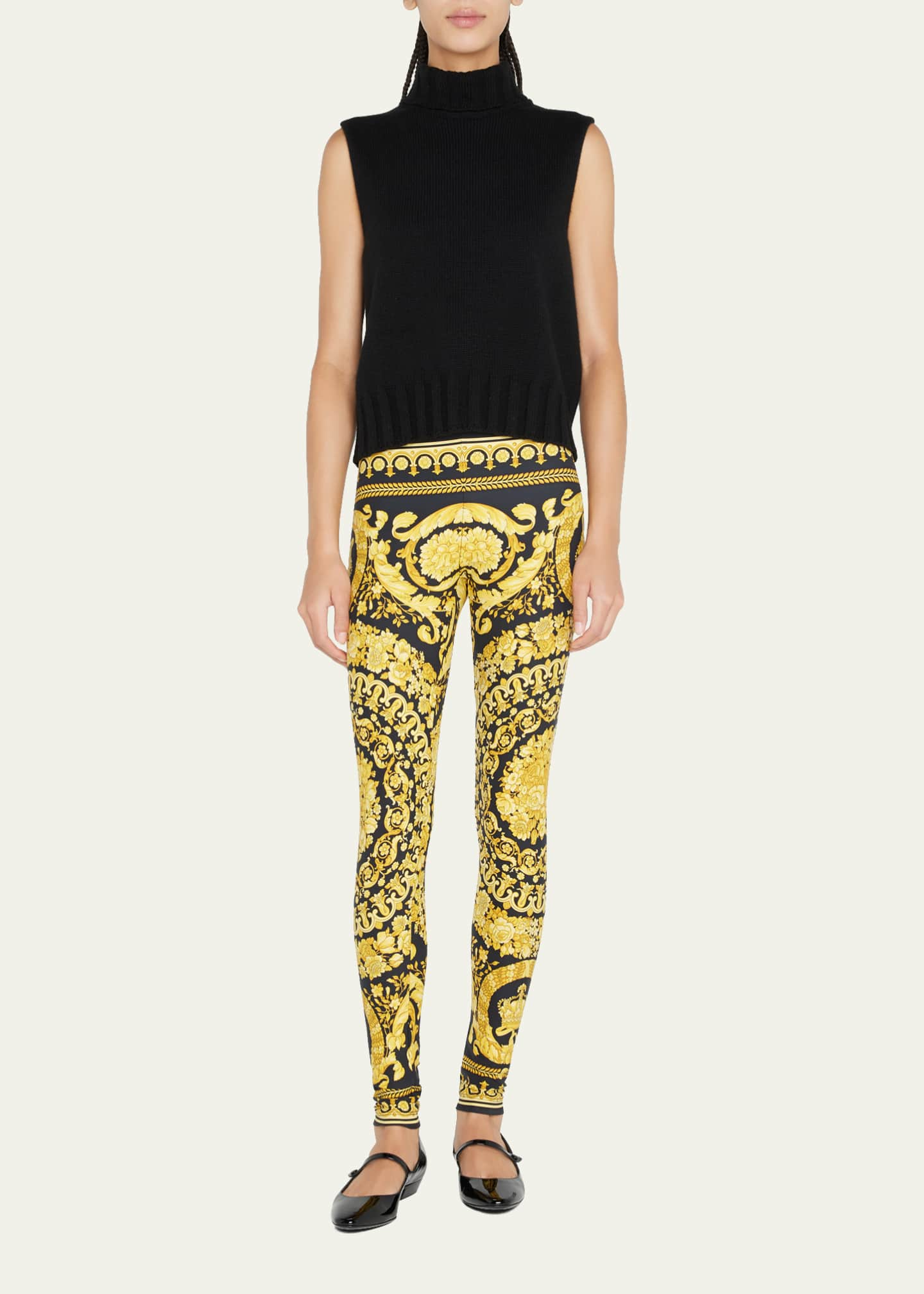 VERSACE: leggings with baroque pattern - Gold