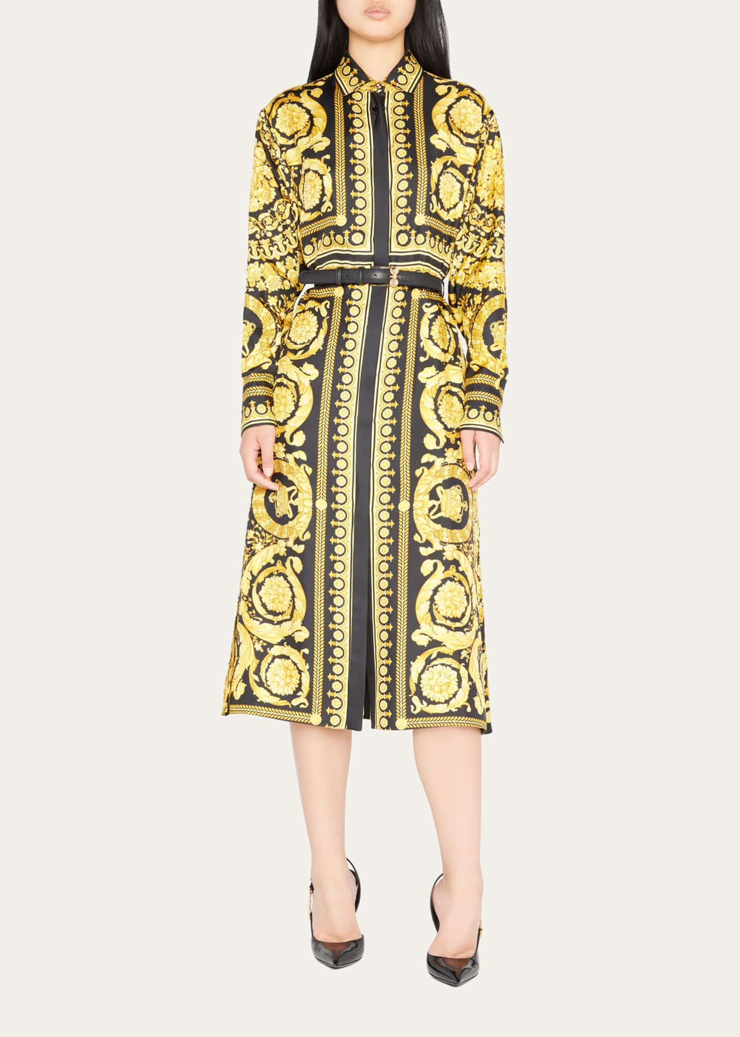 Versace Baroque pattern-print Silk Robe - Black