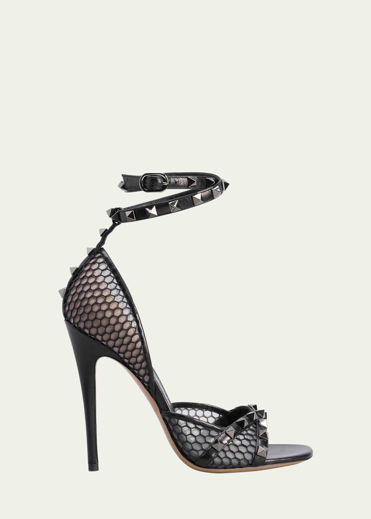 Garavani Rockstud Fishnet Ankle-Wrap Sandals - Bergdorf Goodman