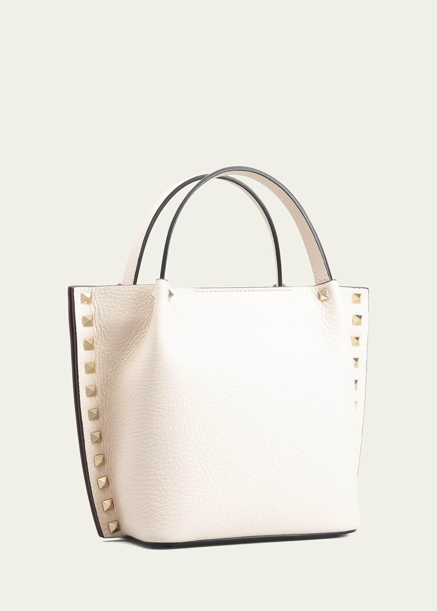 Valentino Rockstud Calfskin Small Tote Bag Light Ivory
