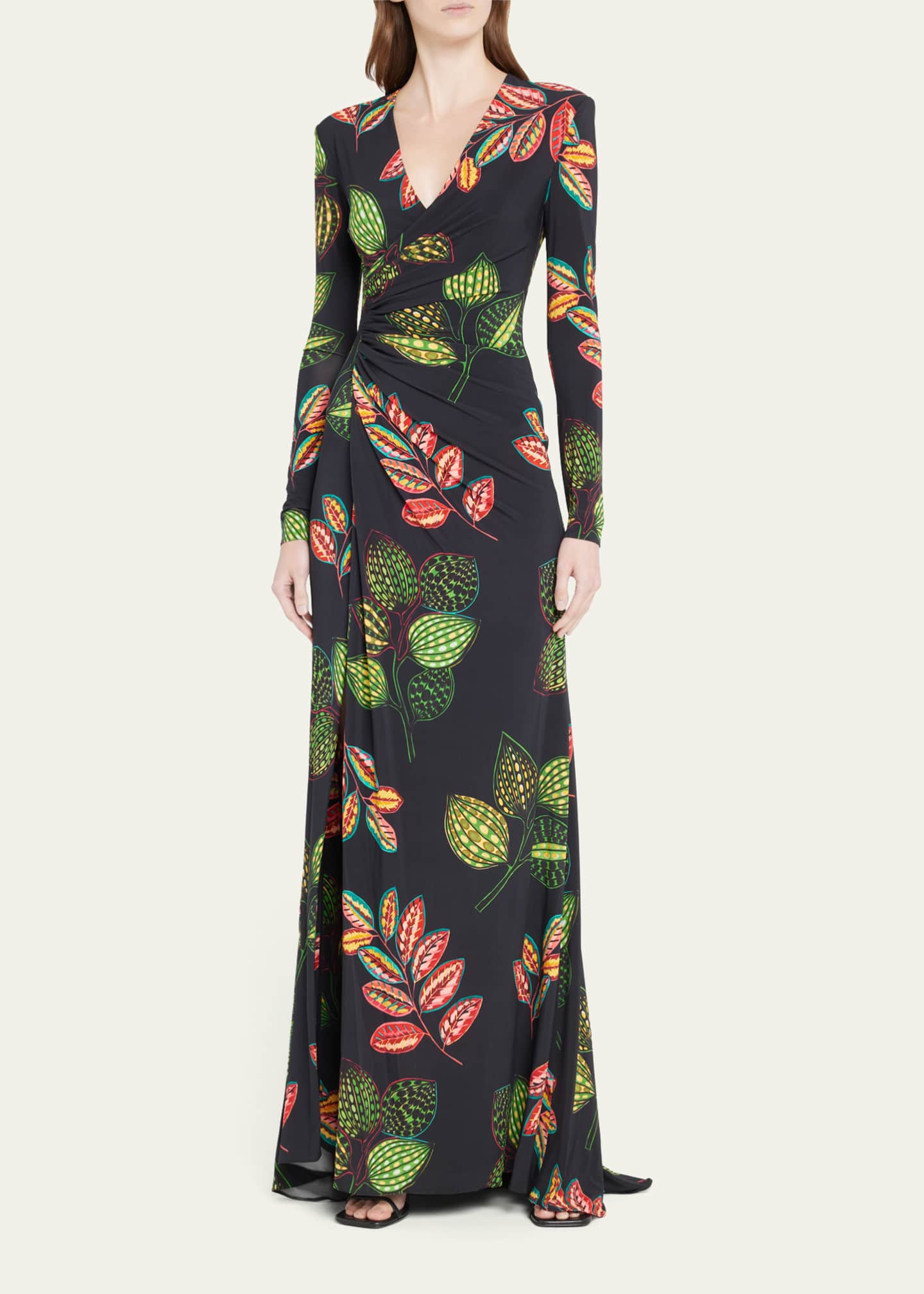 Elie Saab Flower-Print Jersey Long-Sleeve Gown - Bergdorf Goodman