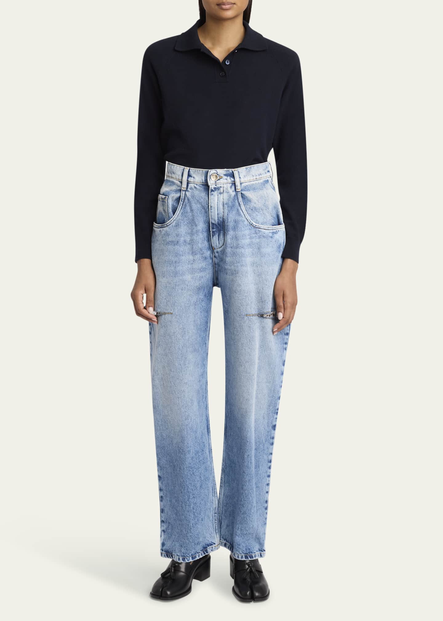 Slash-Sides Wide-Leg Denim Pants