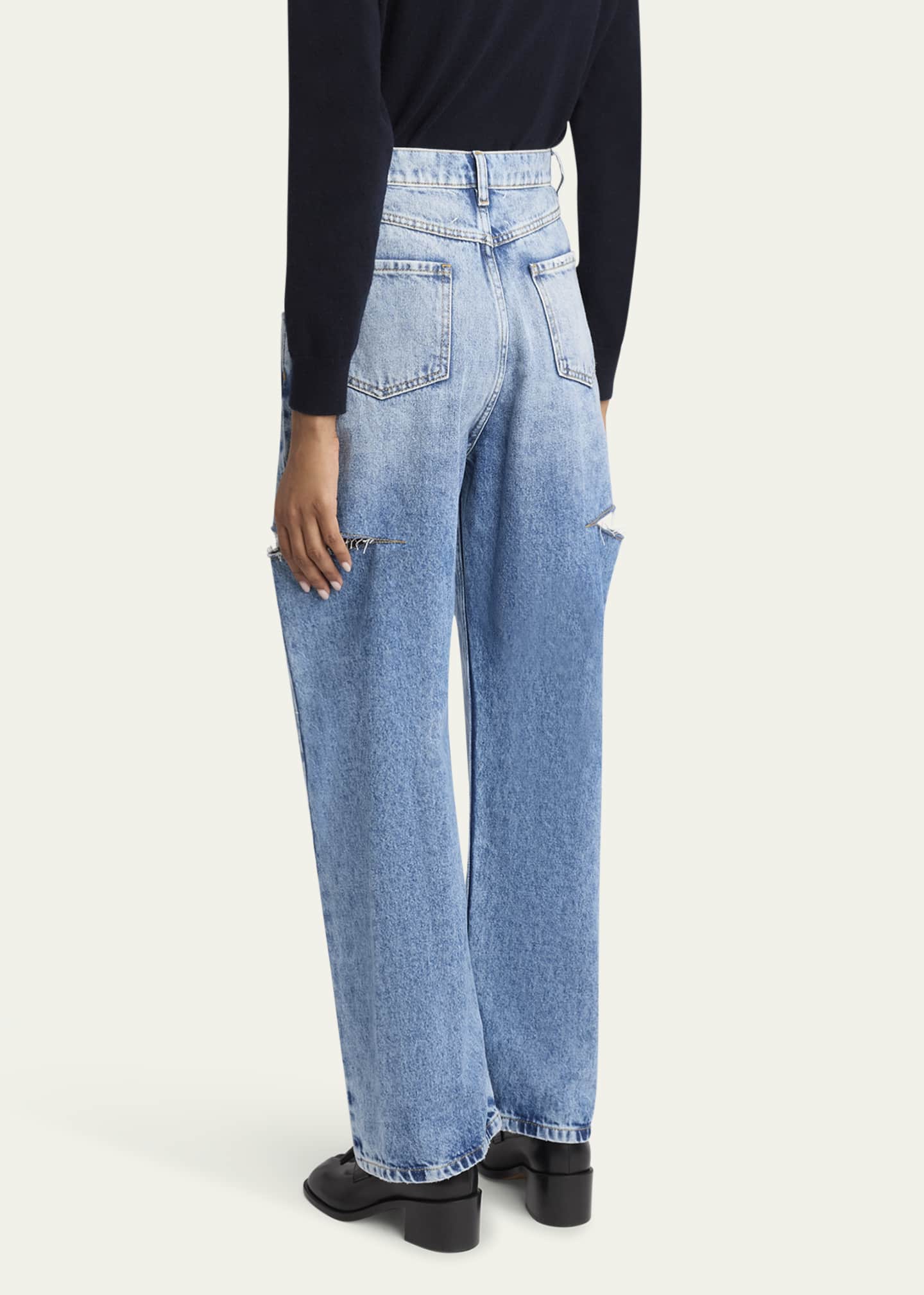 Slash-Sides Wide-Leg Denim Pants